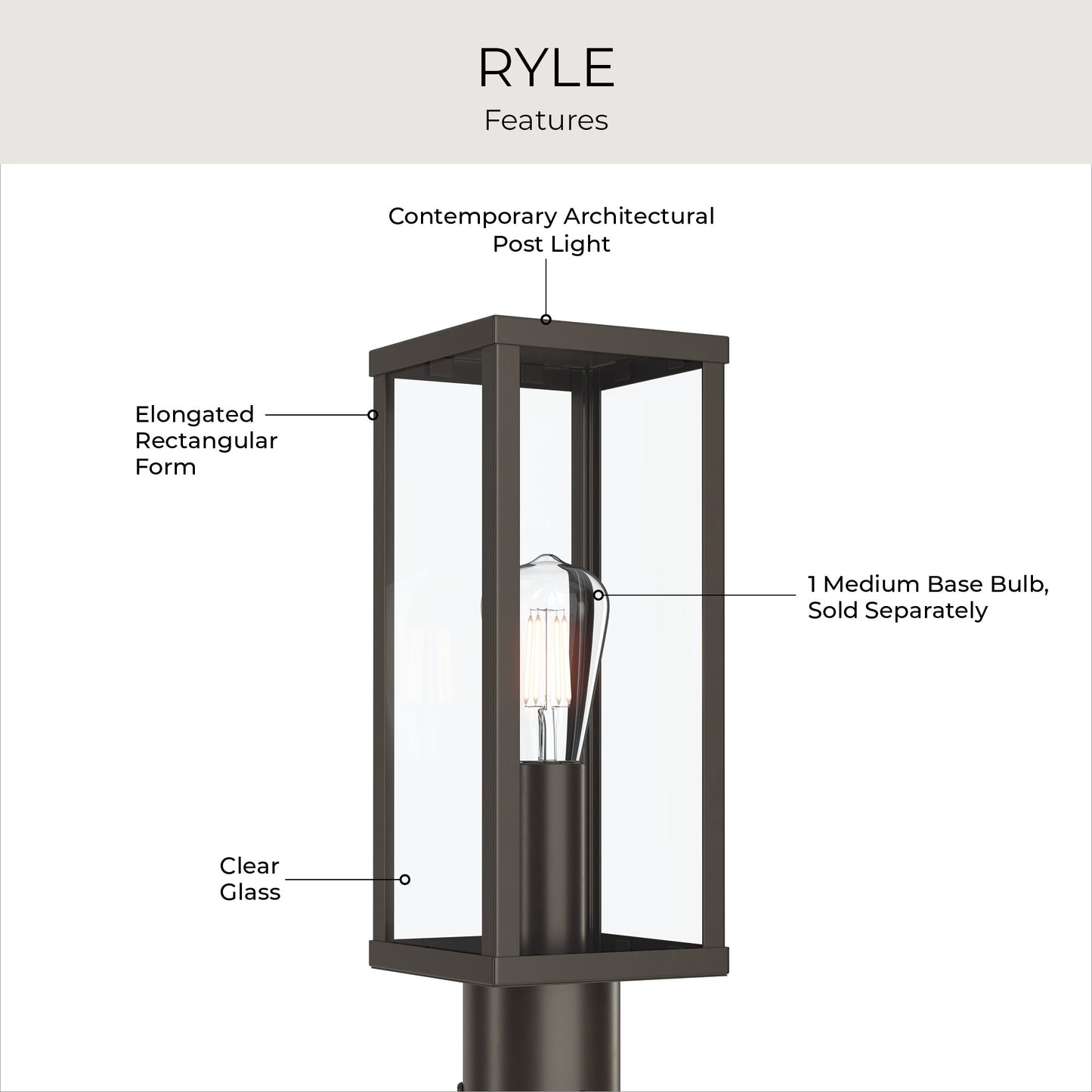 Progress Lighting P540113-020 Ryle Post Lantern - Feature Infographic with Callouts