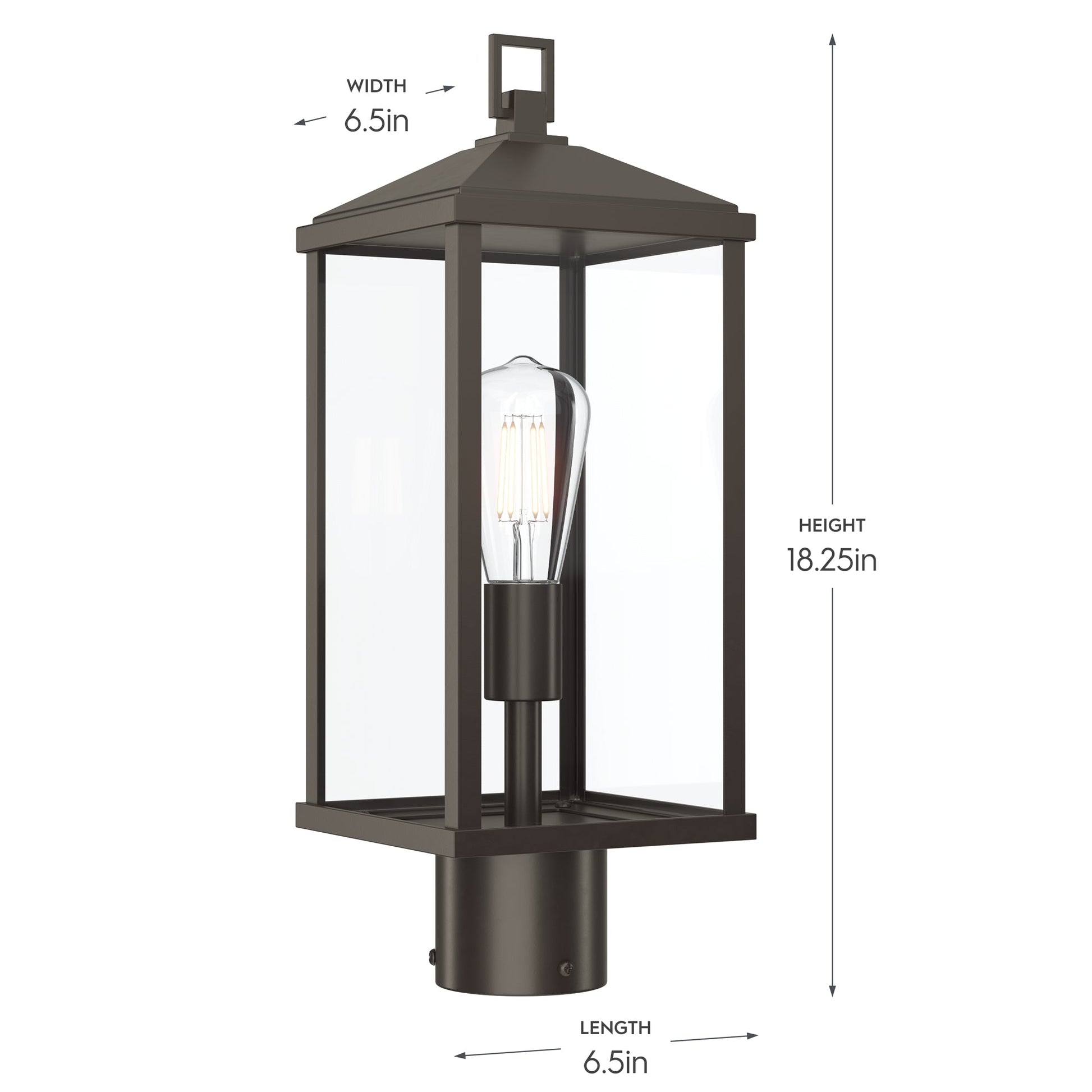 Progress Lighting P540114-020 Cantley Antique Bronze Outdoor Post Lantern - Dimensions: 6.5in W x 6.5in L x 18.25in H