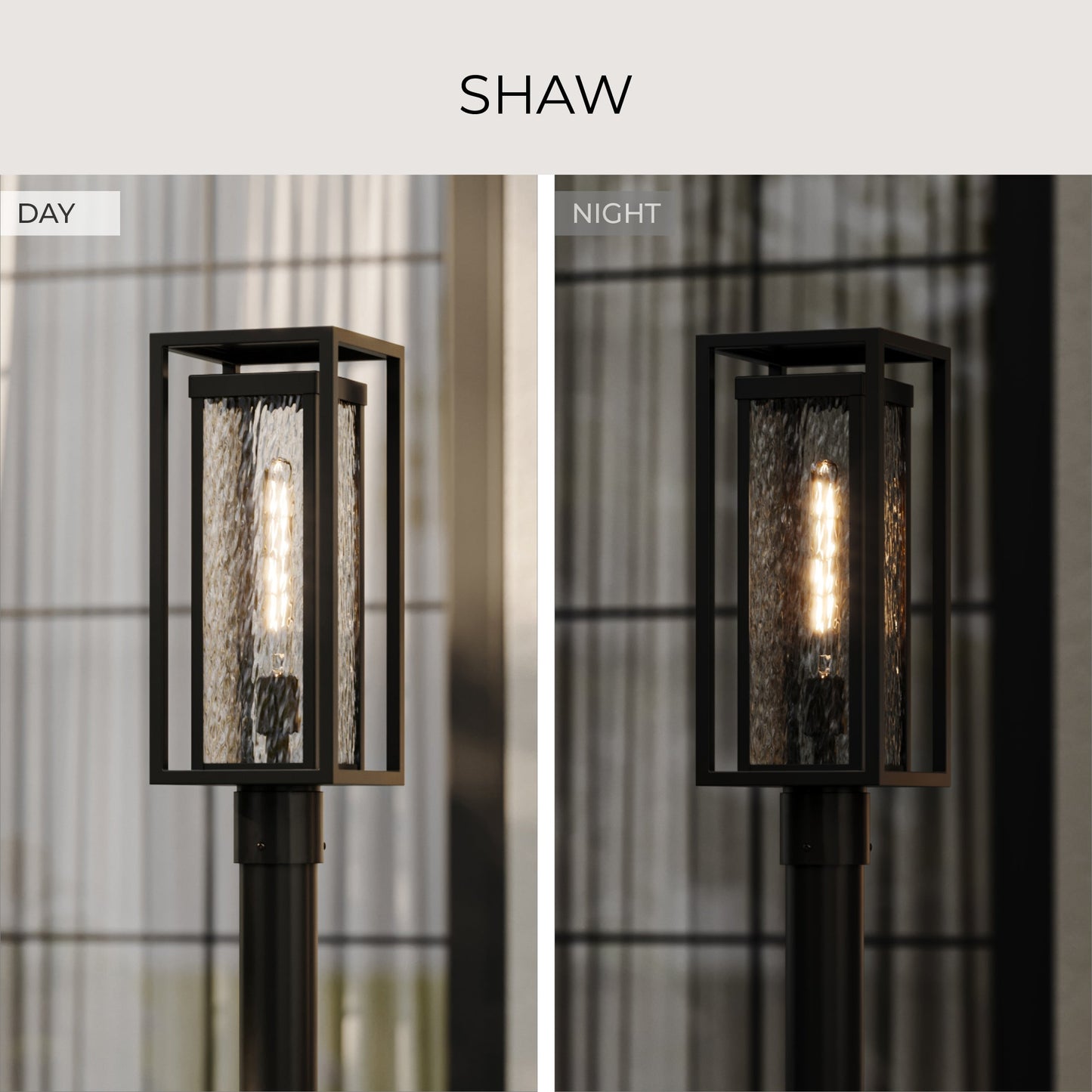 Progress Lighting P540115-031 Shaw Outdoor Post Lantern Day and Night Comparison