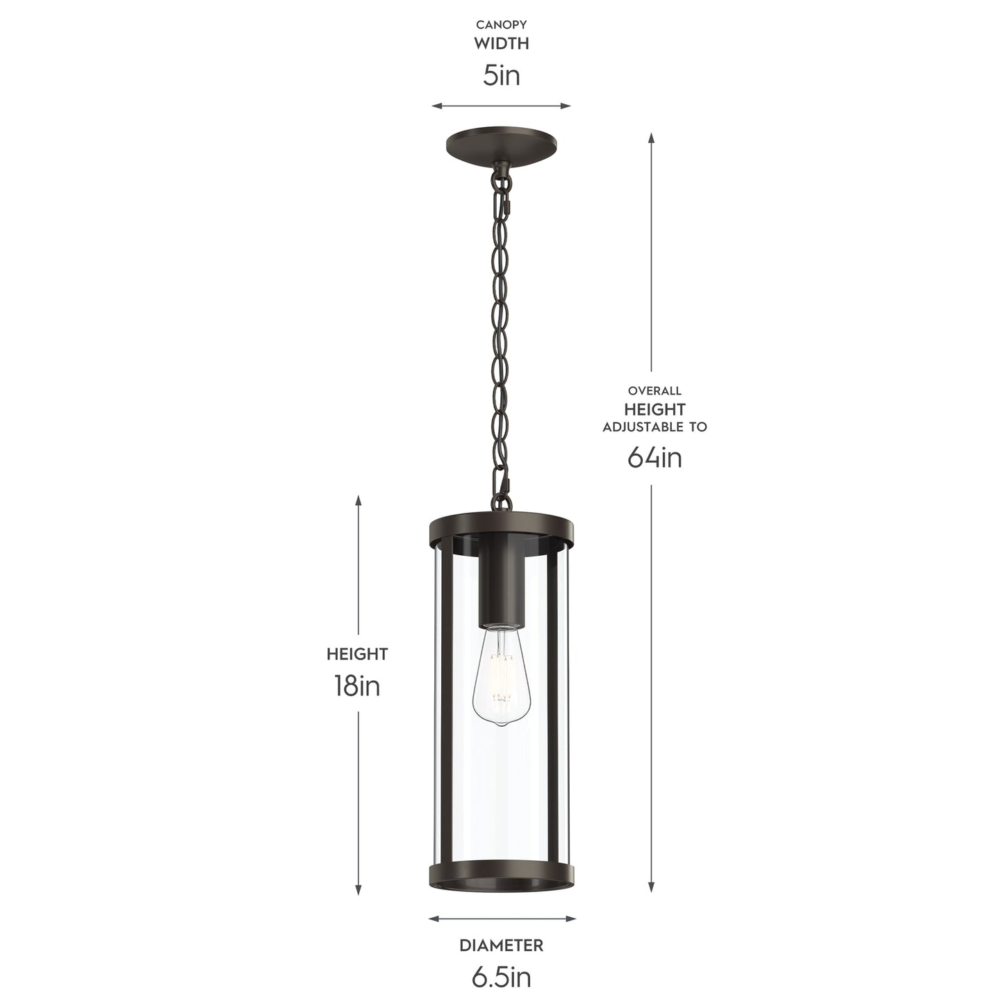Progress Lighting P550145-020 Kagen Pendant Dimensions: 5in Canopy Width, 18in Height, 6.5in Diameter, 64in Overall Adjustable Height