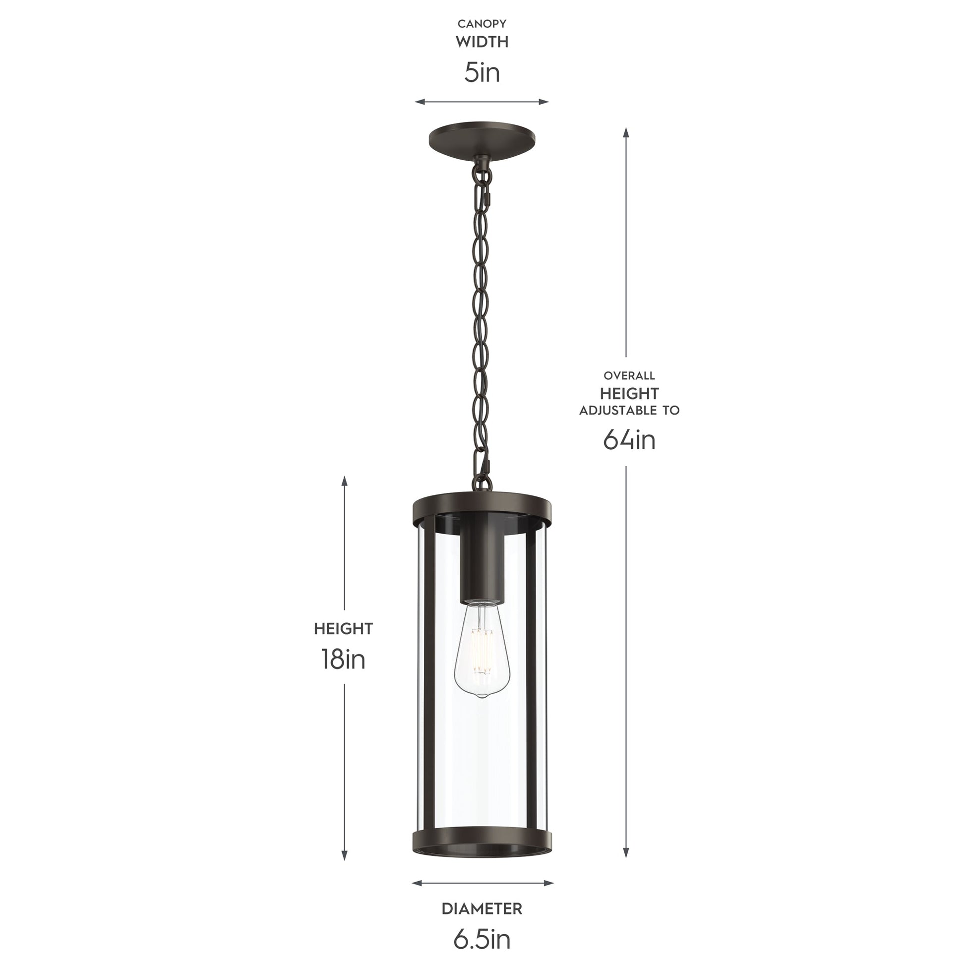 Progress Lighting P550145-020 Kagen Pendant Dimensions: 5in Canopy Width, 18in Height, 6.5in Diameter, 64in Overall Adjustable Height