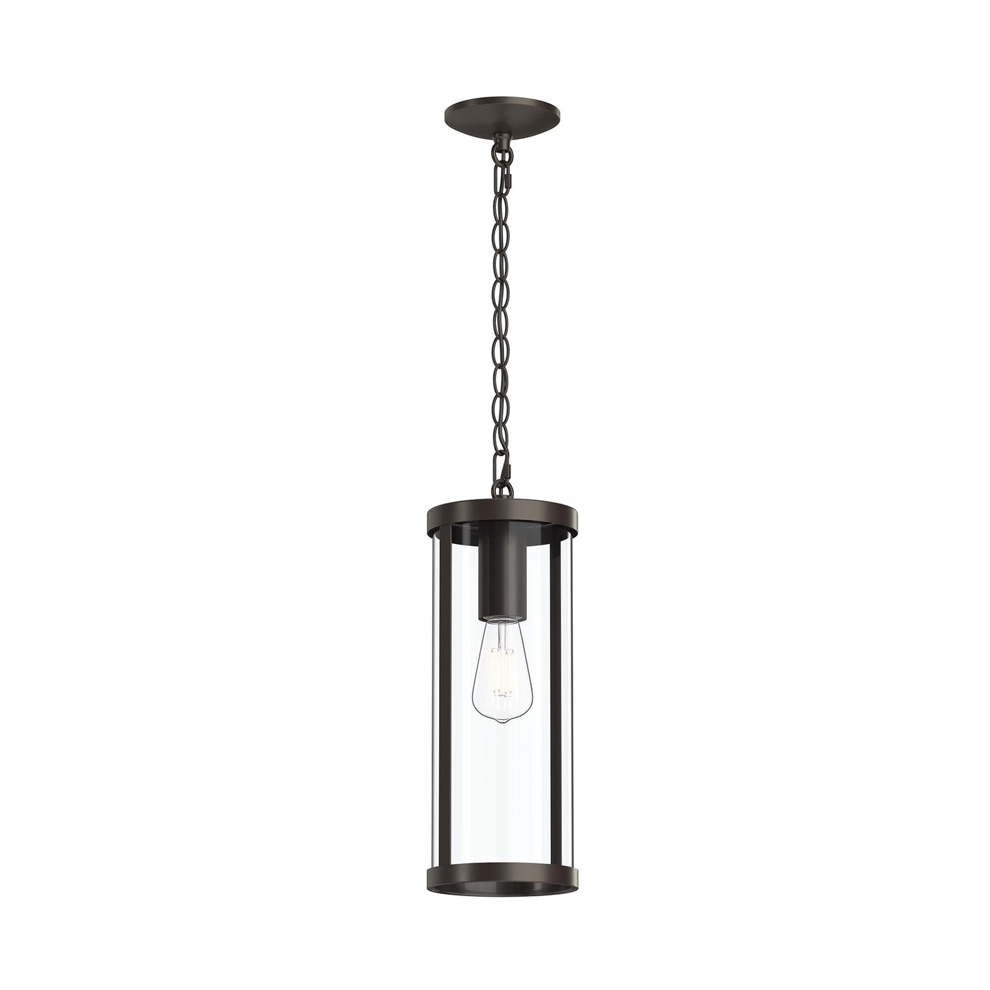 Progress Lighting P550145-020 Kagen 1 Light Antique Bronze Outdoor Pendant Hanging Lantern with Clear Glass Cylinder on white background