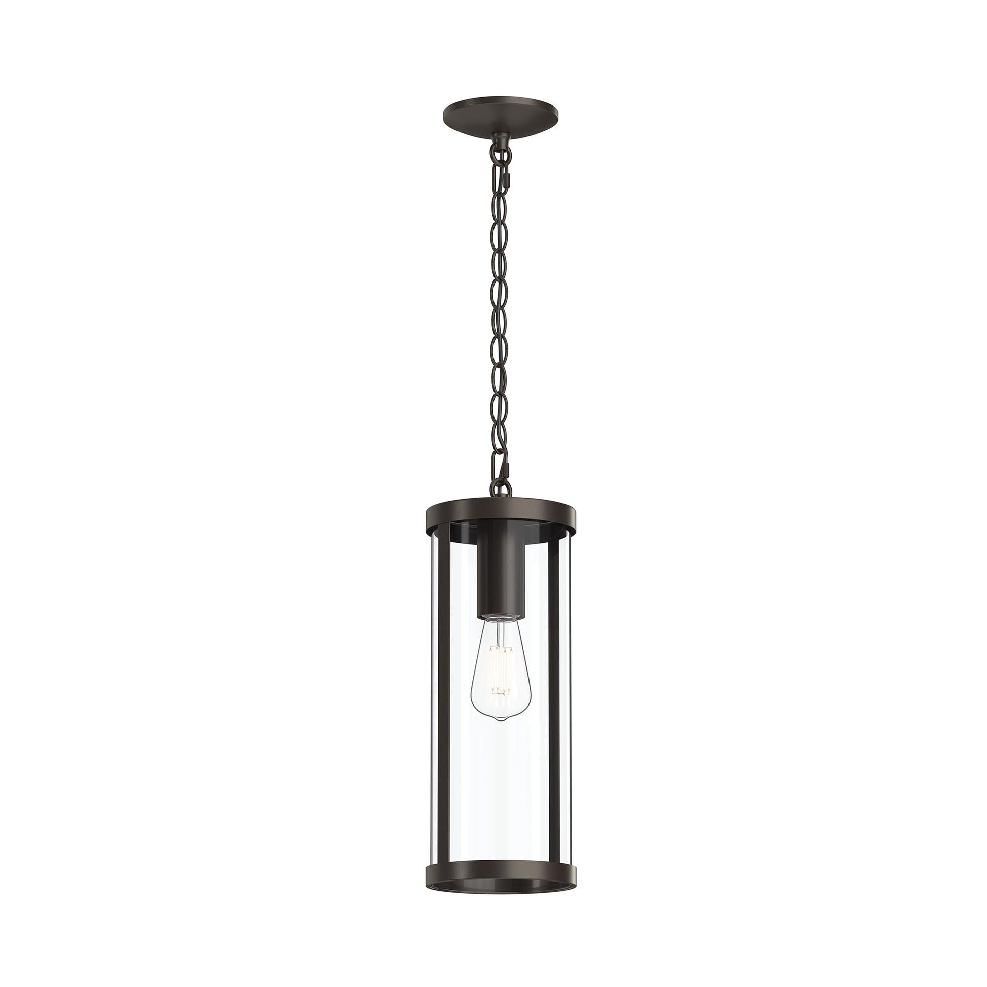 Progress Lighting P550145-020 Kagen 1 Light Antique Bronze Outdoor Pendant Hanging Lantern with Clear Glass Cylinder on white background