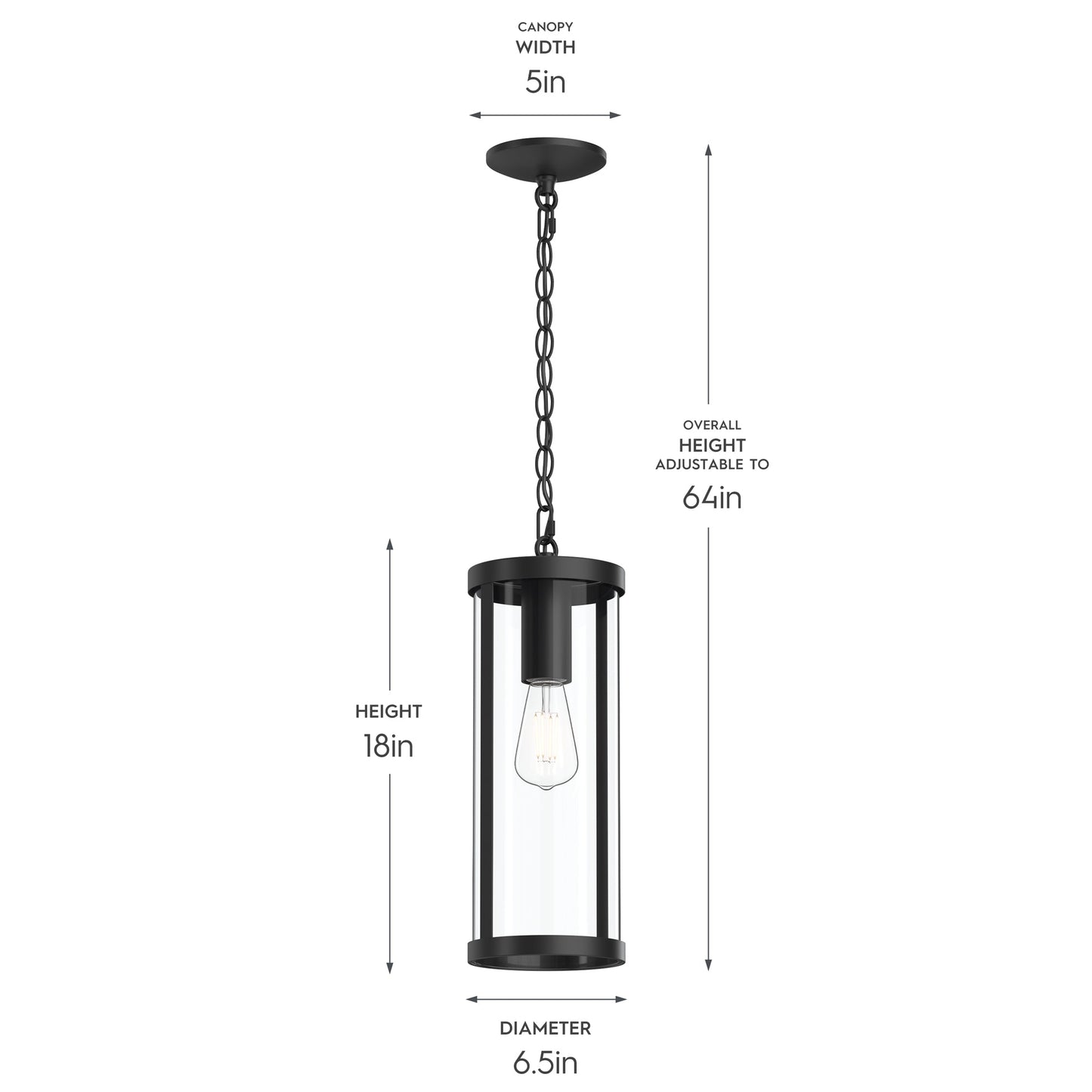 Progress Lighting P550145-31M Kagen Dimensions - 18 Inch Height, 6.5 Inch Diameter, 5 Inch Canopy, 64 Inch Adjustable Overall Height