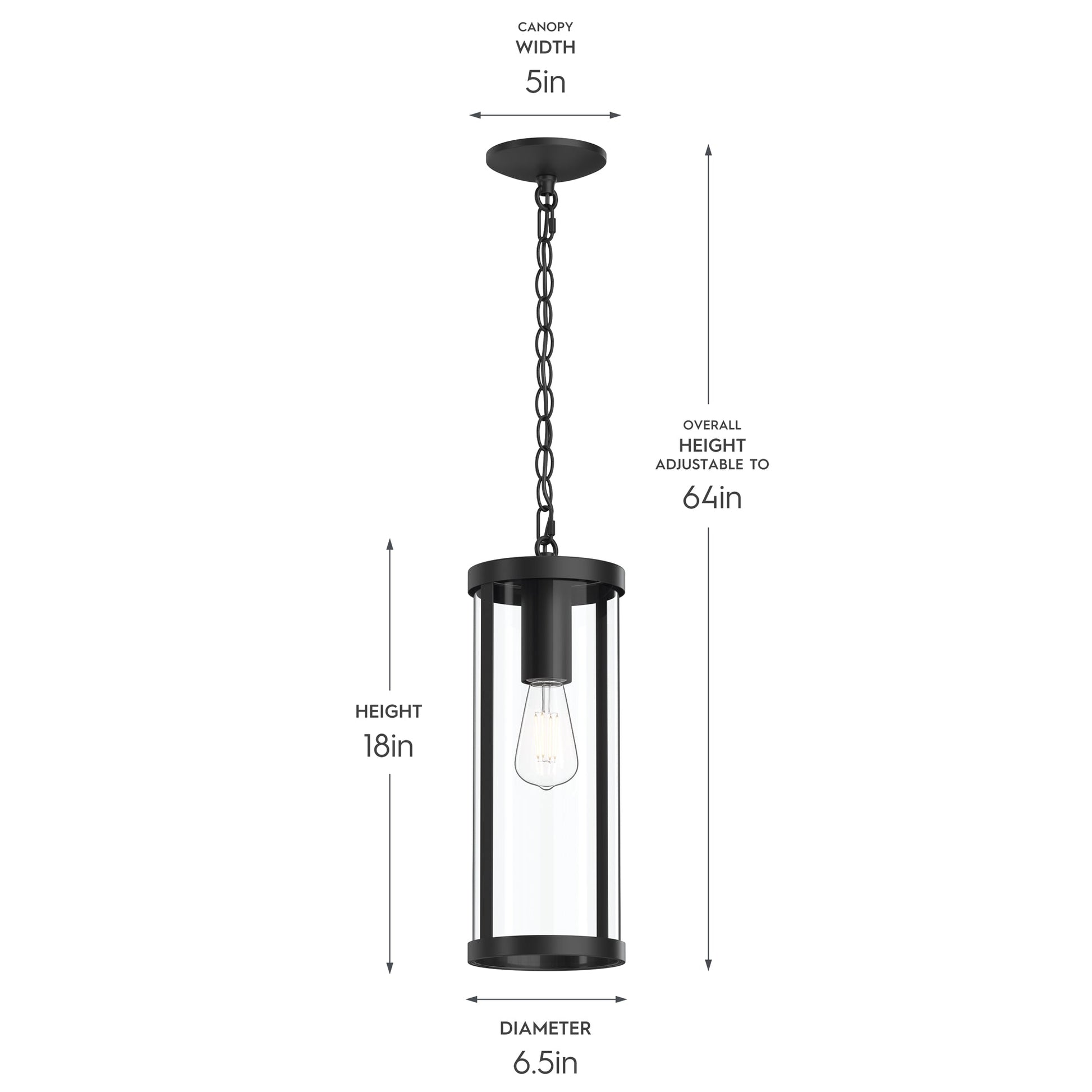 Progress Lighting P550145-31M Kagen Dimensions - 18 Inch Height, 6.5 Inch Diameter, 5 Inch Canopy, 64 Inch Adjustable Overall Height