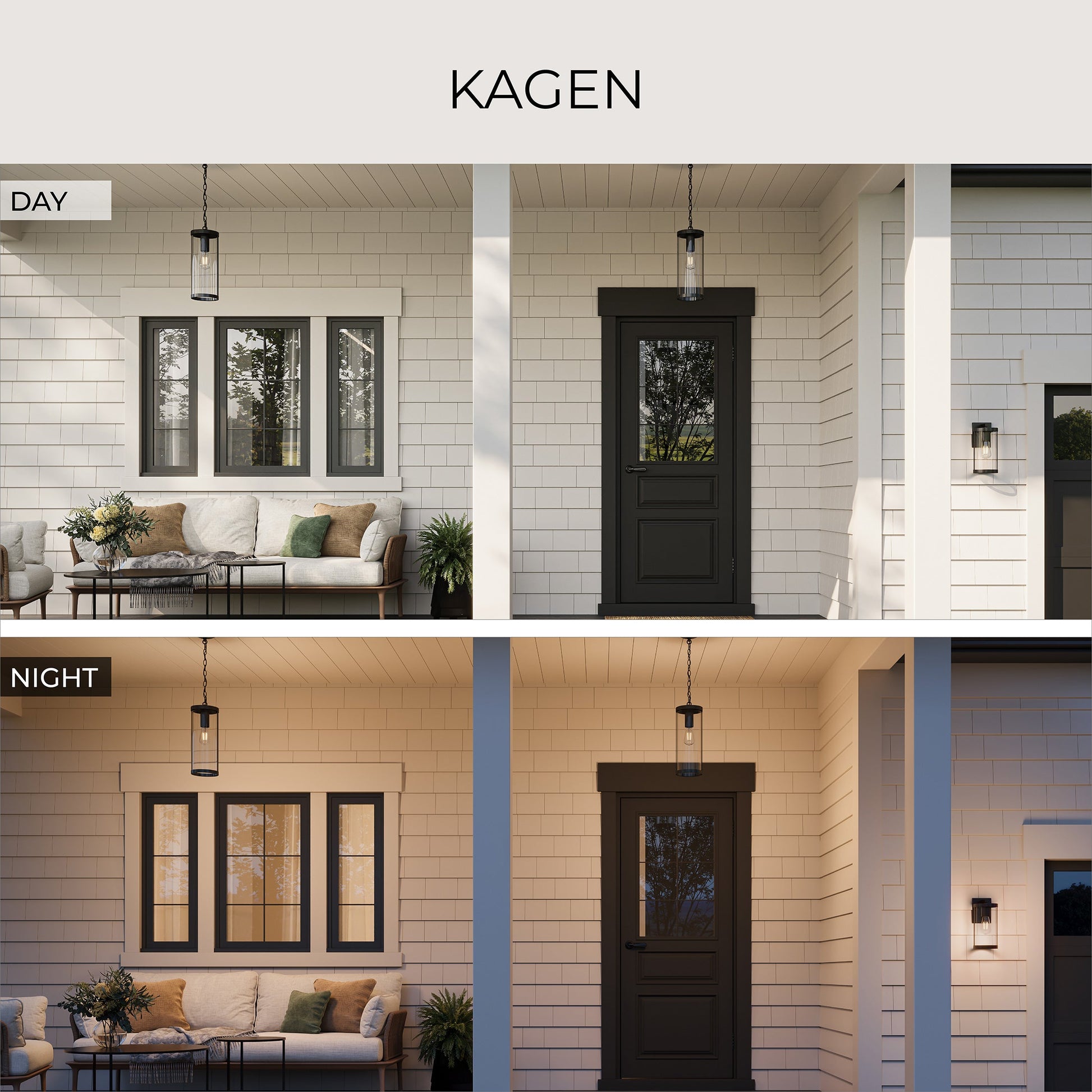 Progress Lighting P550145-31M Kagen Day and Night Outdoor Versatility Lifestyle Infographic