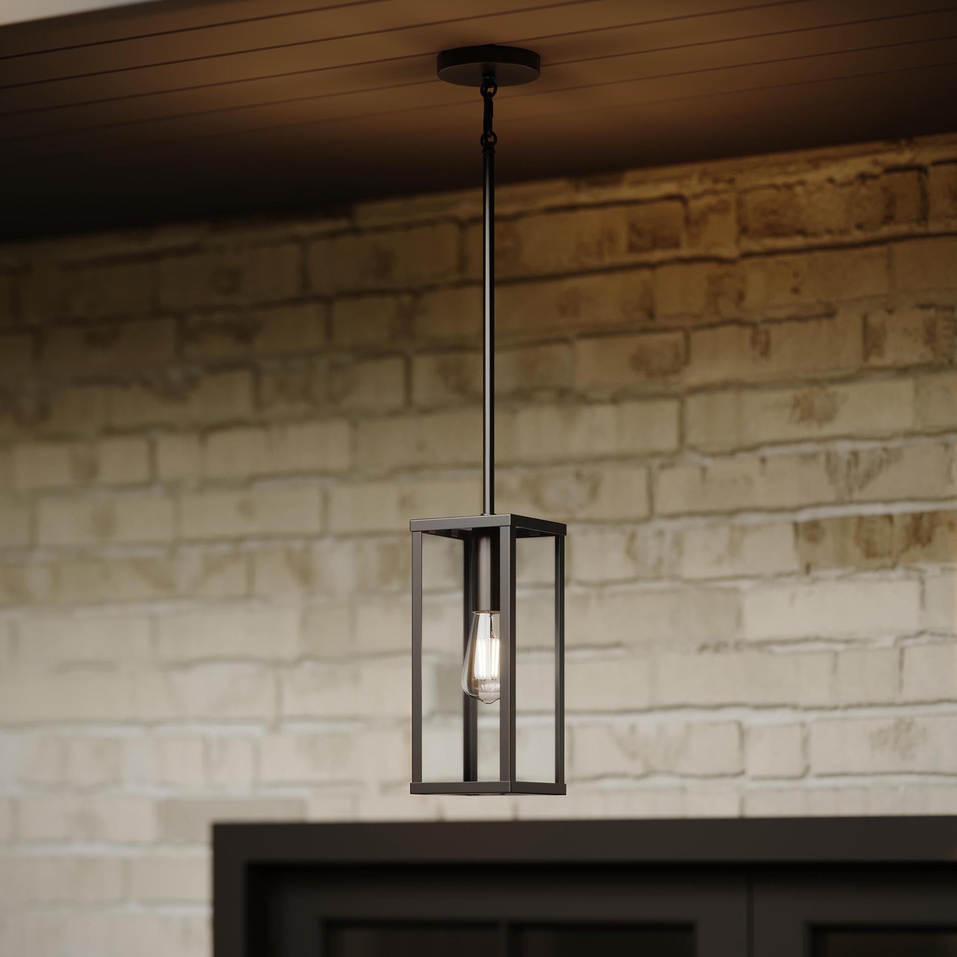 Progress Lighting P550146-020 Ryle Antique Bronze Outdoor Hanging Lantern lifestyle shot on covered porch