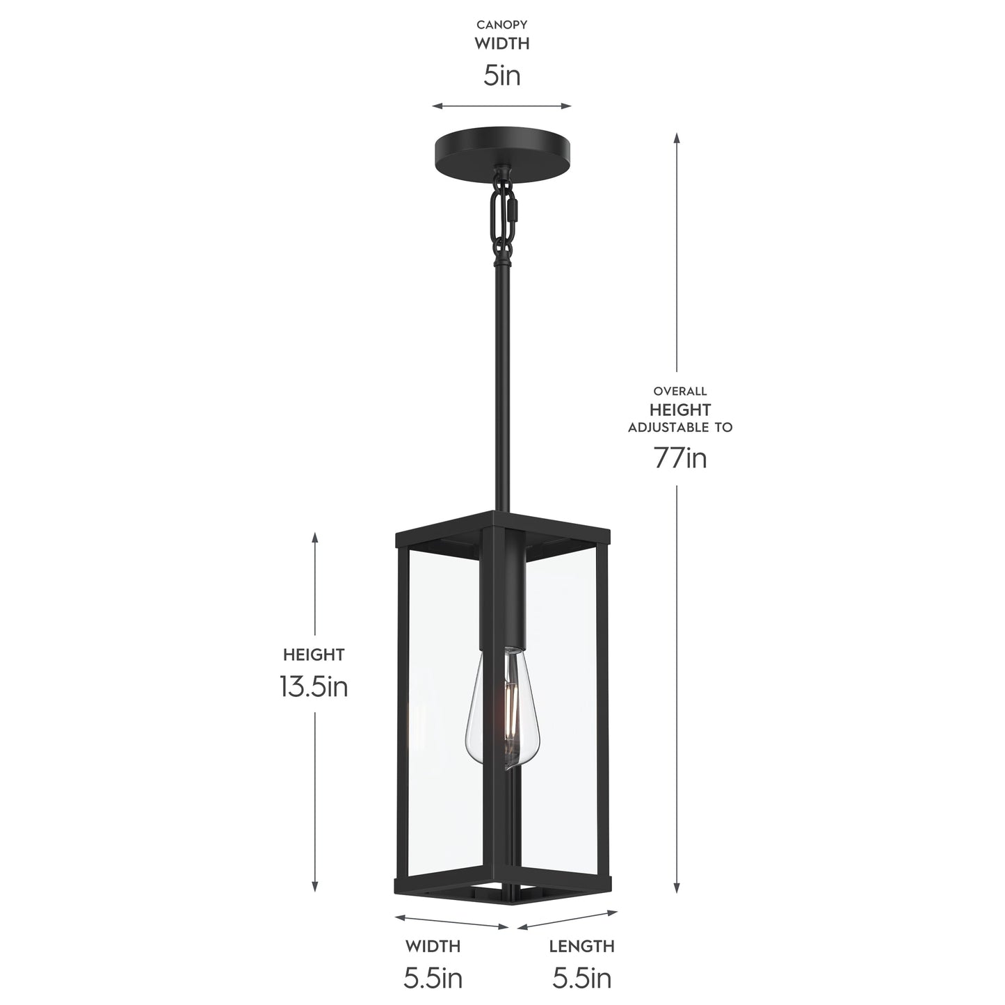 Progress Lighting P550146-31M Ryle Hanging Lantern Dimensions Diagram