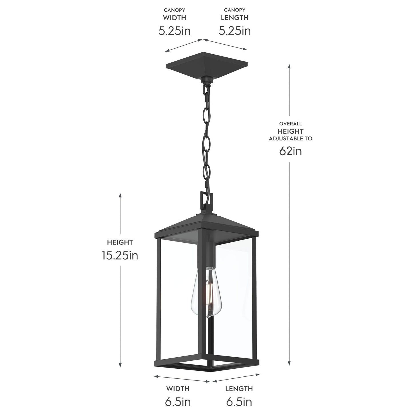 Progress Lighting P550147-31M Cantley Hanging Lantern Dimensions - Width 6.5in Height 15.25in Overall Height Adjustable to 62in