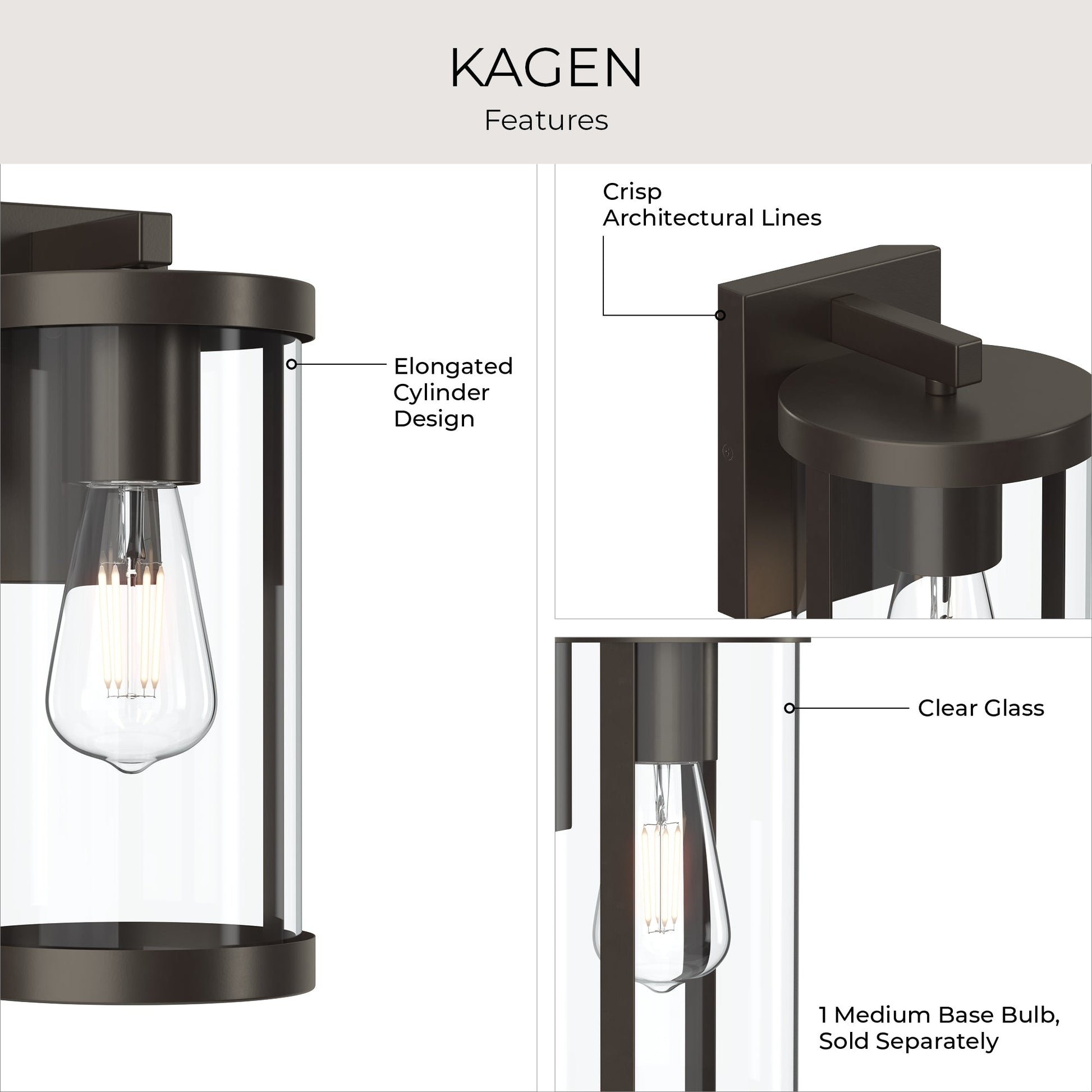 Progress Lighting P560393-020 Kagen Outdoor Wall Lantern Features - Elongated Cylinder Design Clear Glass Crisp Architectural Lines