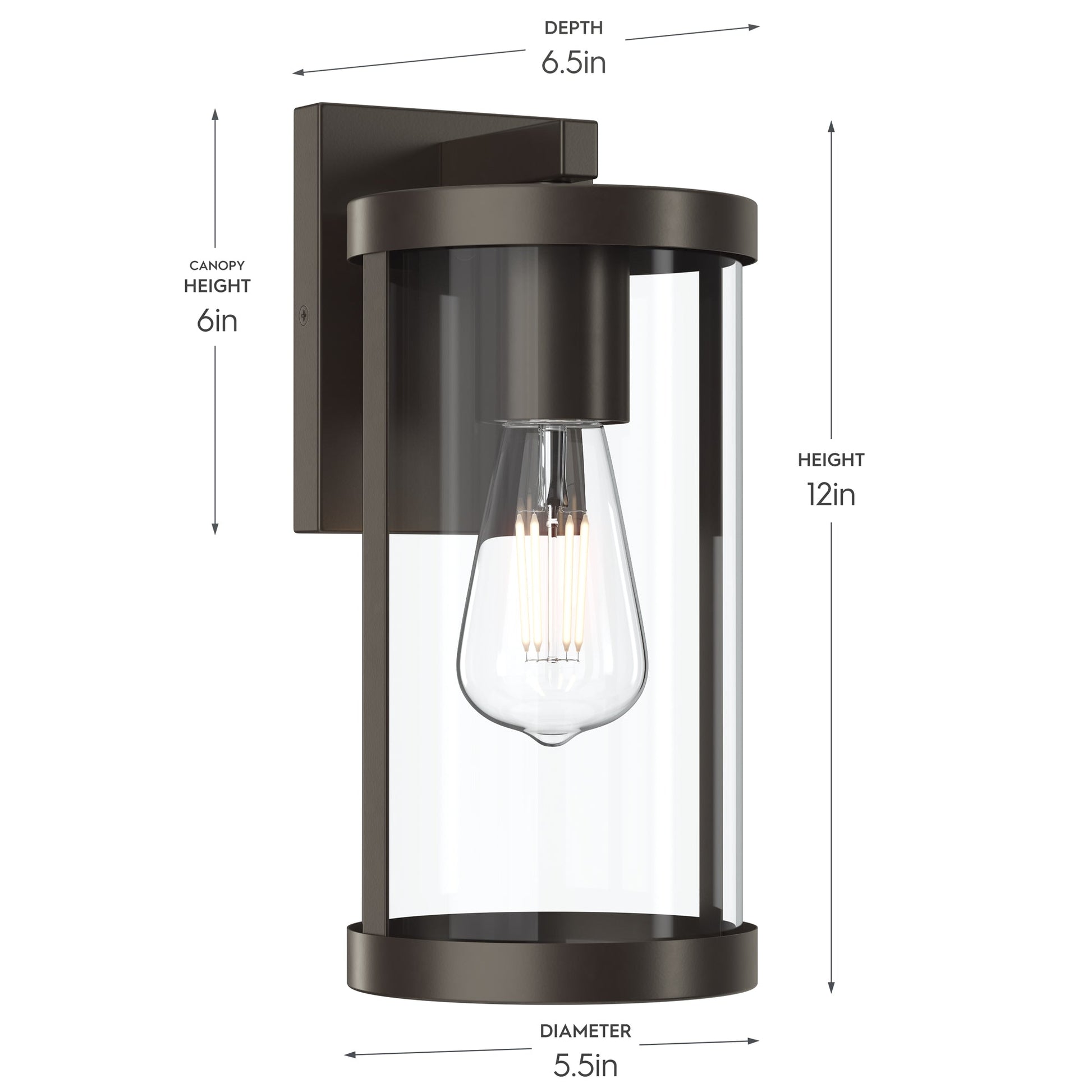 Progress Lighting P560394-020 Kagen Outdoor Wall Lantern Dimensions - Height 12in, Depth 6.5in, Diameter 5.5in, Canopy Height 6in