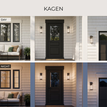Progress Lighting P560395-020 Kagen Outdoor Wall Lantern - Day and Night Versatility Infographic