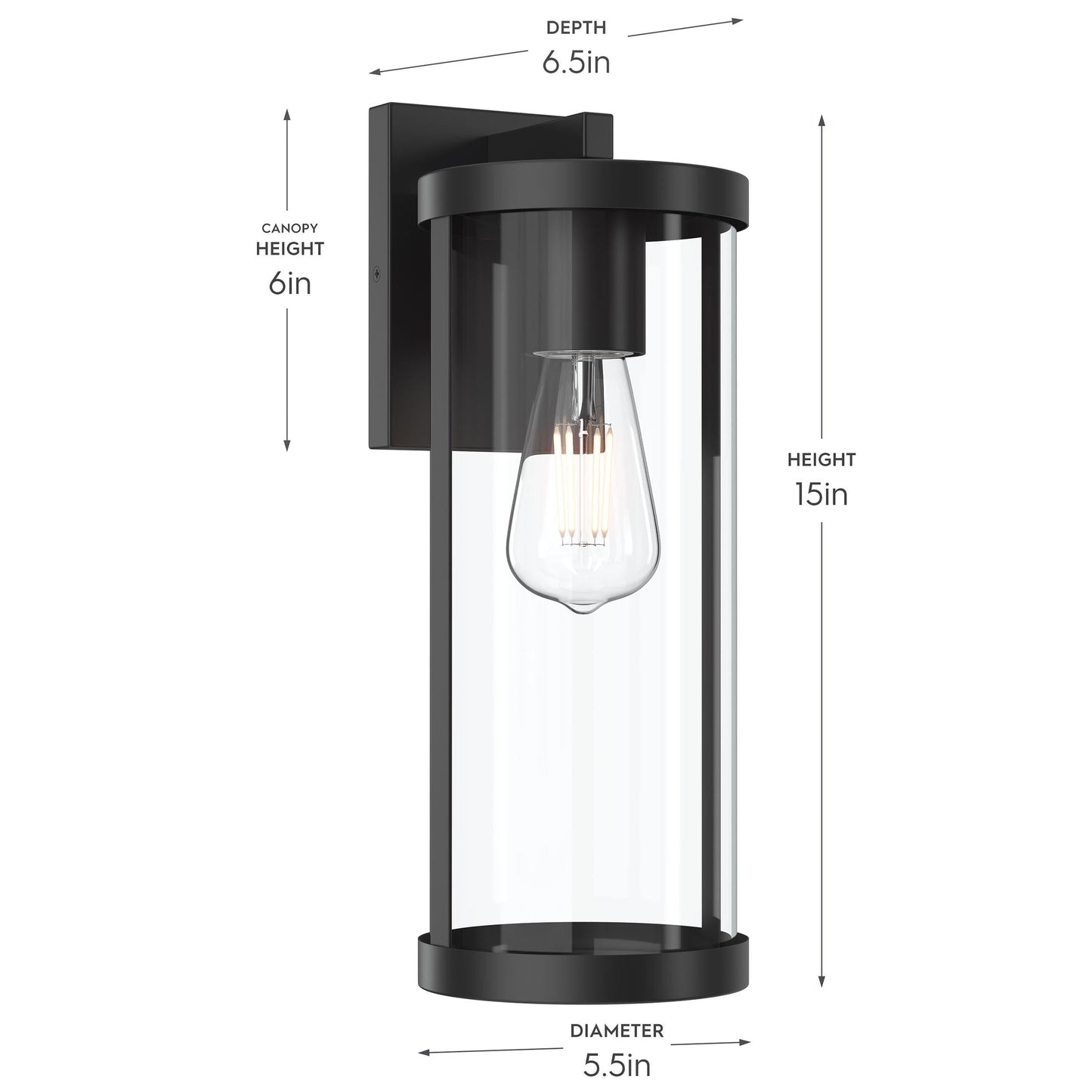 Progress Lighting P560395-31M Kagen Outdoor Wall Lantern Dimensions - 15in Height, 6.5in Depth, 5.5in Diameter