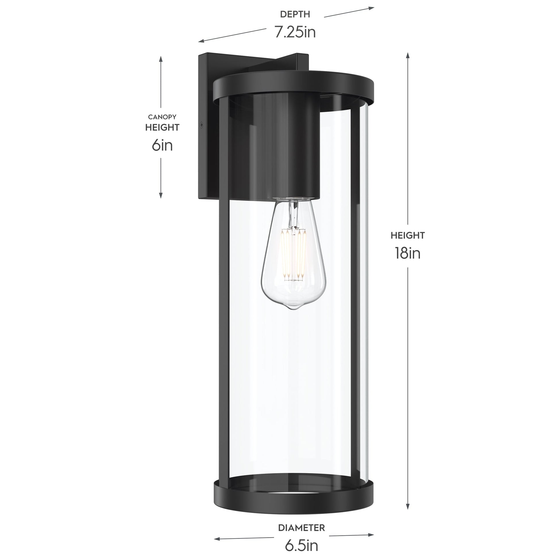 Progress Lighting P560396-31M Kagen Outdoor Wall Lantern - Dimensions Diagram 18in Height 7.25in Depth 6.5in Diameter