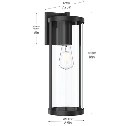Progress Lighting P560396-31M Kagen Outdoor Wall Lantern - Dimensions Diagram 18in Height 7.25in Depth 6.5in Diameter