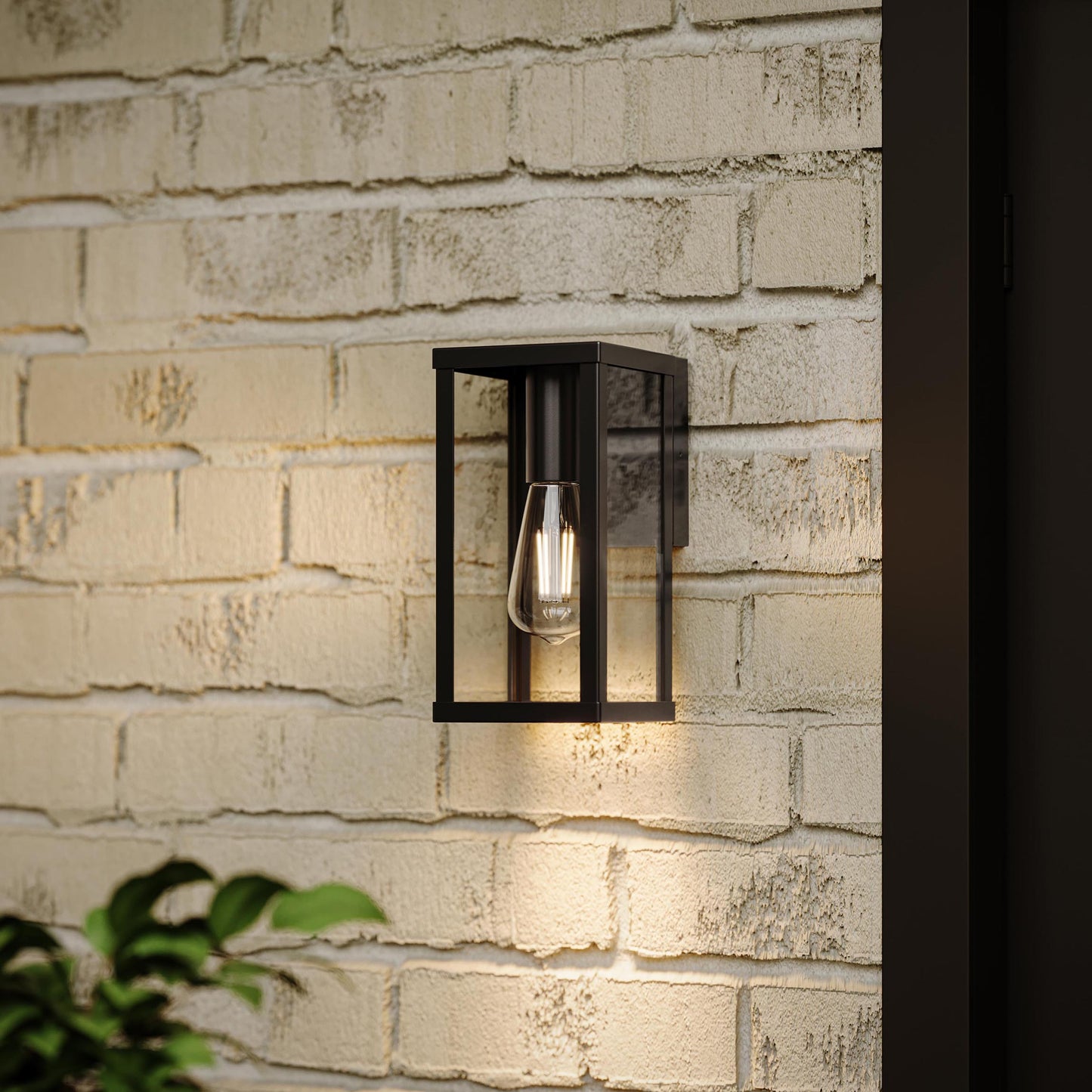 Progress Lighting P560397-31M Ryle Matte Black Wall Lantern installed on exterior brick wall
