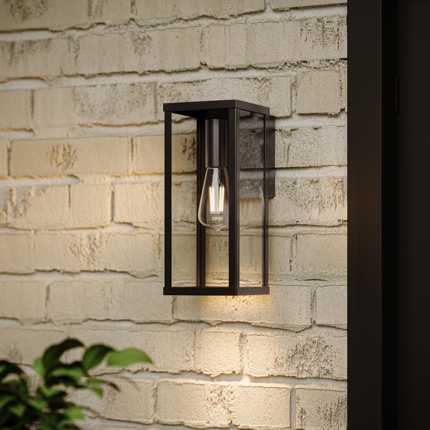 Progress Lighting P560398-31M Ryle Matte Black Outdoor Wall Lantern Installed on Exterior Brick Wall