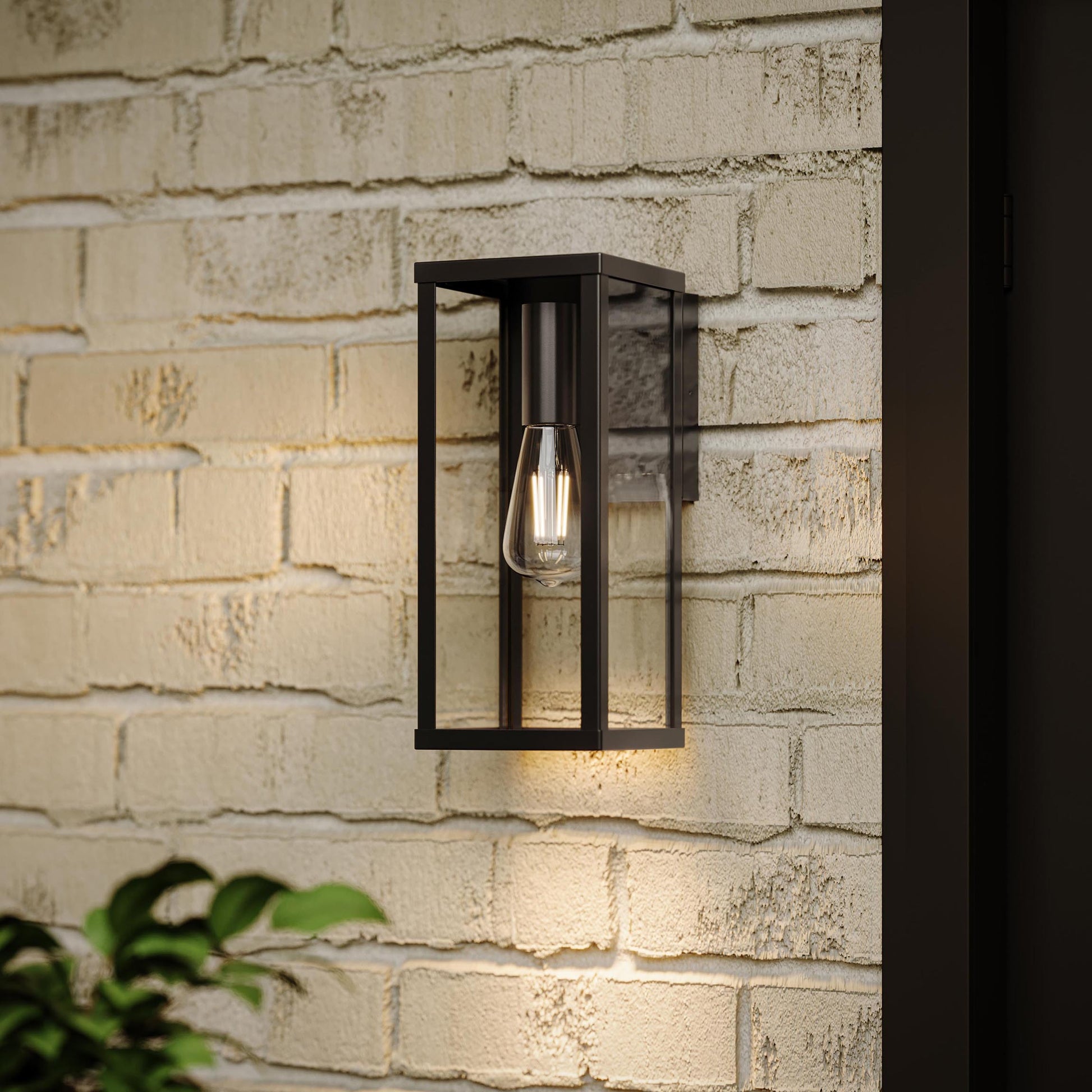 Progress Lighting P560398-31M Ryle Matte Black Outdoor Wall Lantern Installed on Exterior Brick Wall