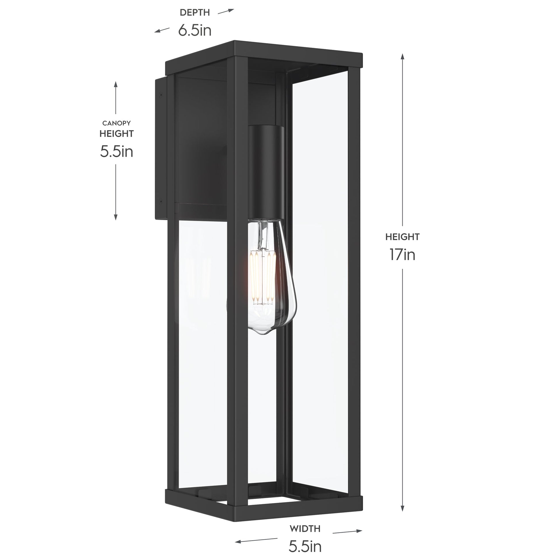 Progress Lighting P560399-31M Ryle Outdoor Wall Lantern Dimensions - 17in Height, 5.5in Width, 6.5in Depth