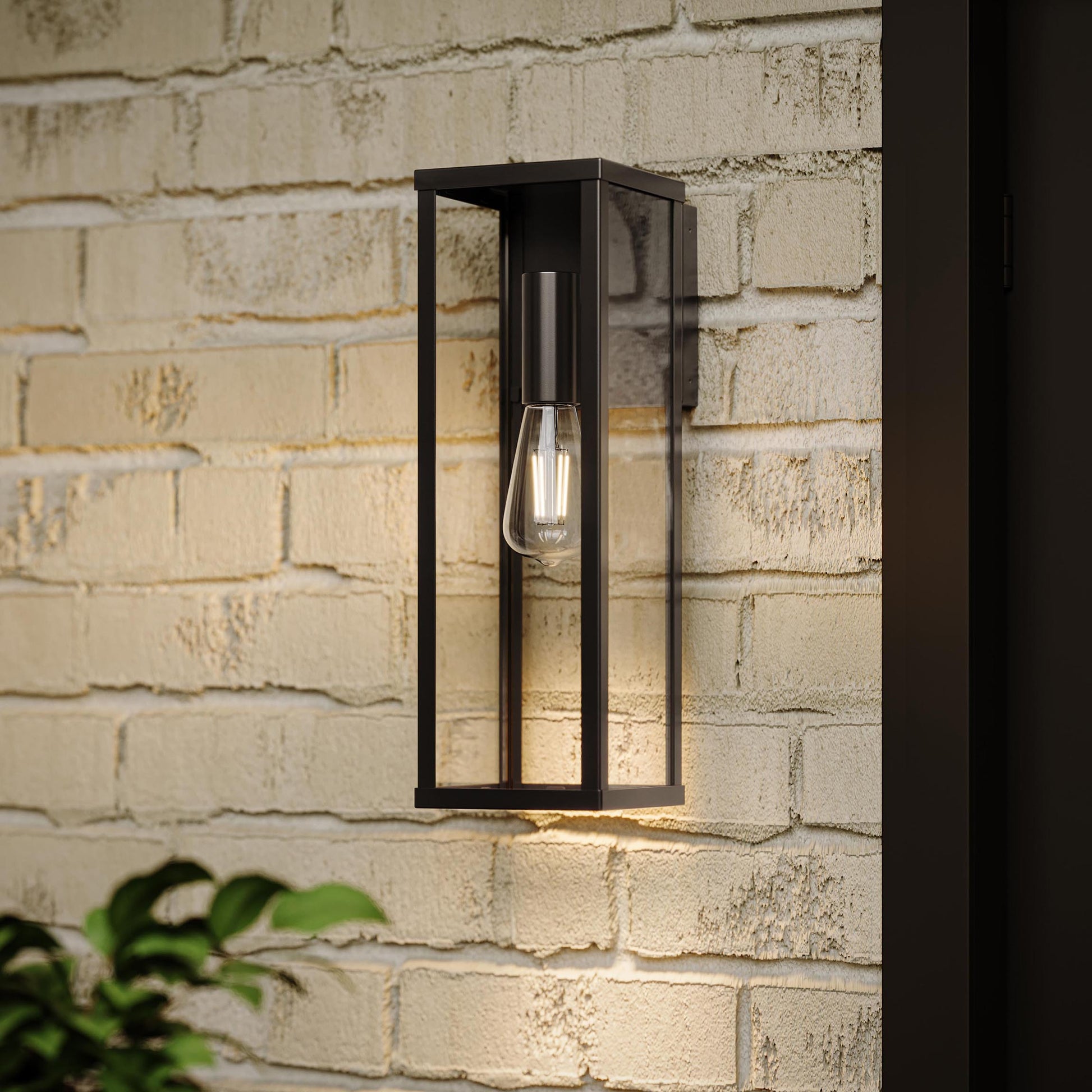 Progress Lighting P560399-31M Ryle Matte Black Outdoor Wall Lantern Installed on Exterior Brick Wall