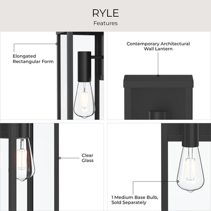 Progress Lighting P560399-31M Ryle Wall Lantern Feature Infographic - Clear Glass Panels and Elongated Rectangular Form