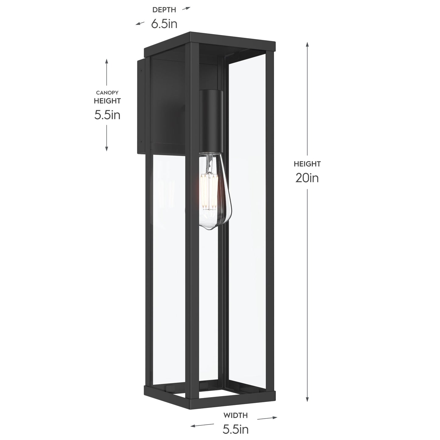 Progress Lighting P560400-31M Ryle Outdoor Wall Lantern - Dimensions Diagram (Height 20in, Width 5.5in, Depth 6.5in)