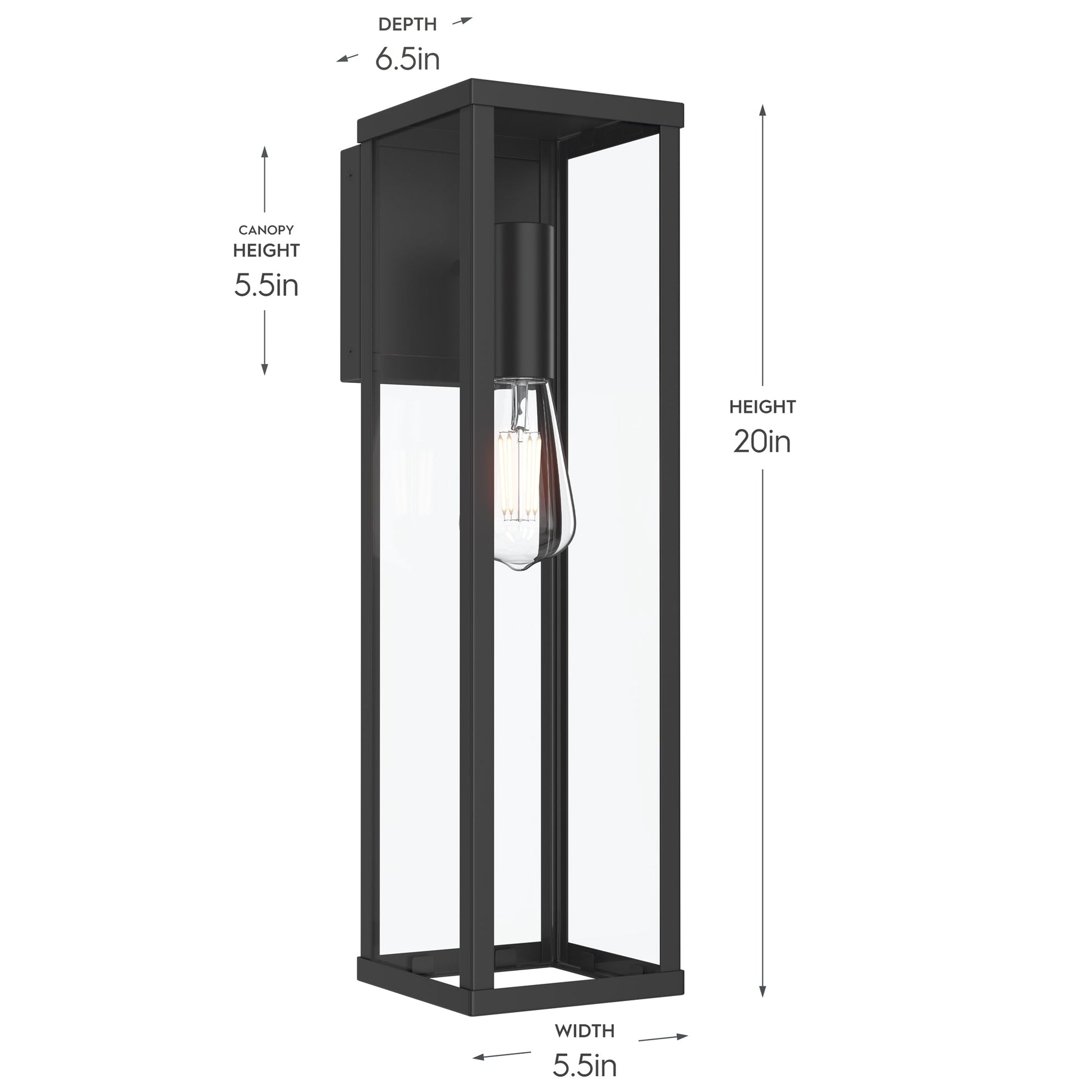 Progress Lighting P560400-31M Ryle Outdoor Wall Lantern - Dimensions Diagram (Height 20in, Width 5.5in, Depth 6.5in)