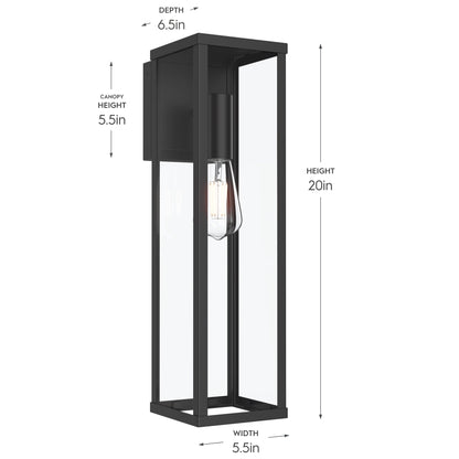 Progress Lighting P560400-31M Ryle Outdoor Wall Lantern - Dimensions Diagram (Height 20in, Width 5.5in, Depth 6.5in)