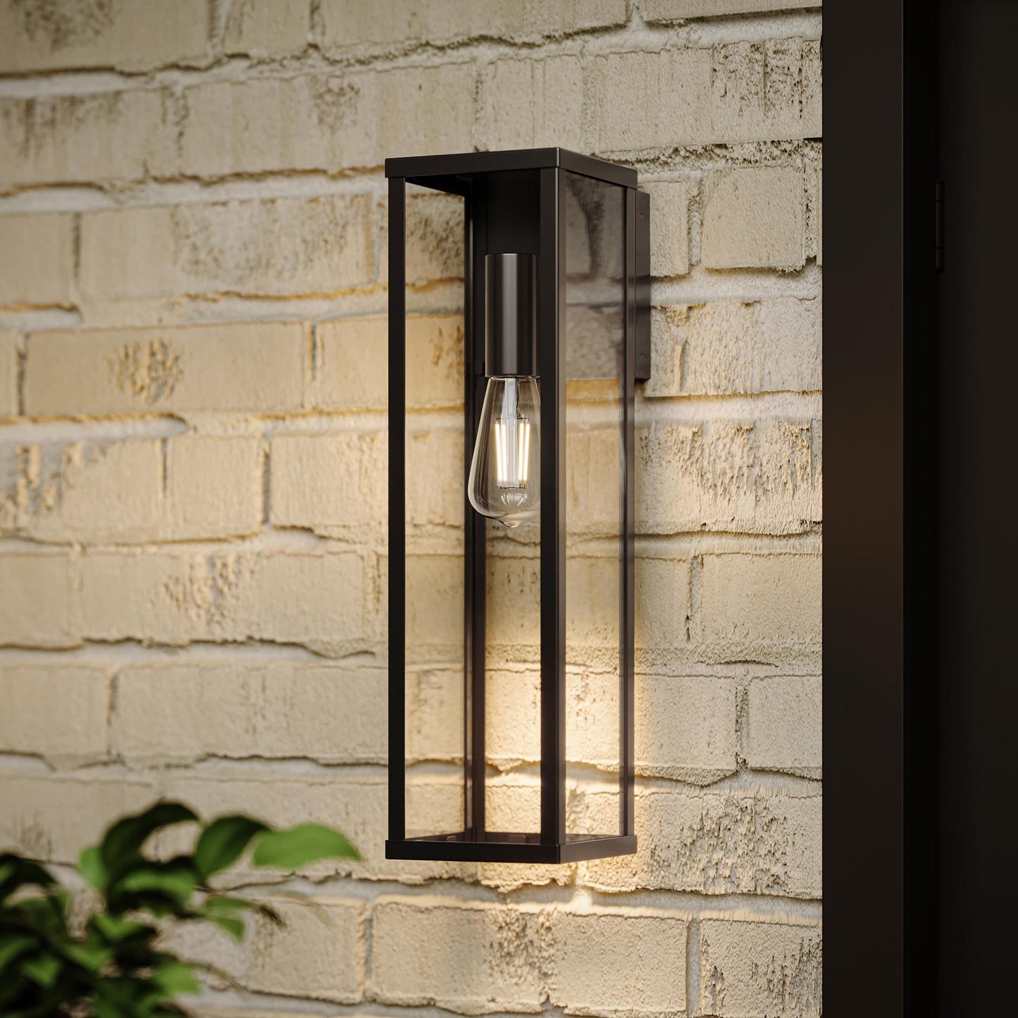 Progress Lighting P560400-31M Ryle Matte Black Outdoor Wall Lantern - Lifestyle Application Shot on Brick Wall