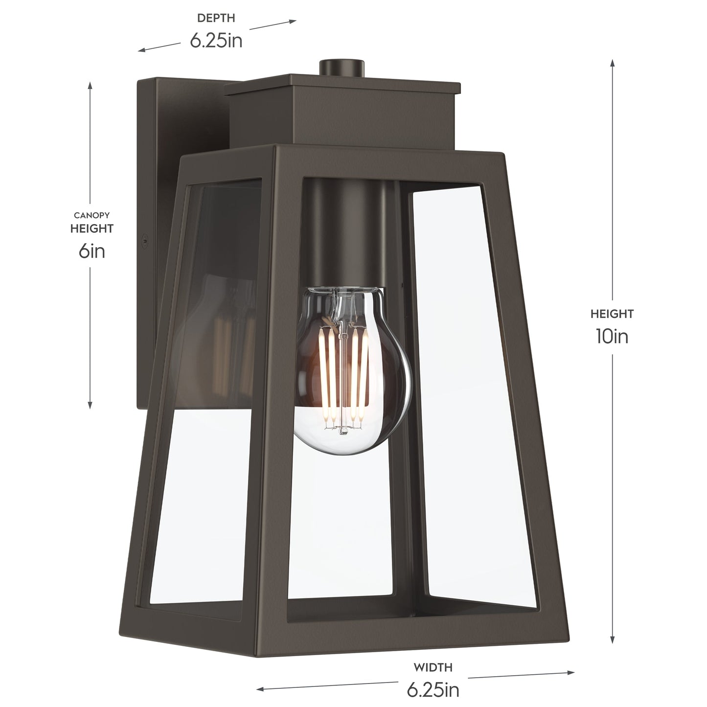 Progress Lighting P560401-020 Hedry Outdoor Wall Lantern - Dimensions Diagram 10in Height 6.25in Width 6.25in Depth