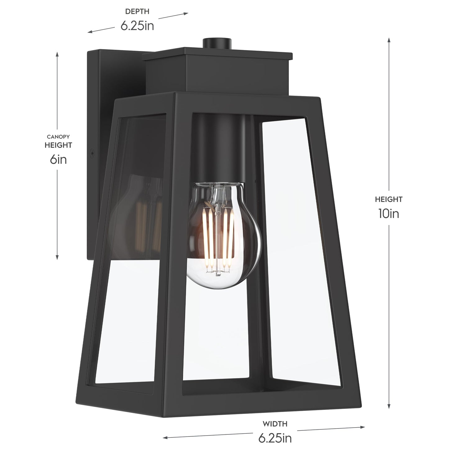 Progress Lighting P560401-31M Hedry Outdoor Wall Lantern - Dimensions Diagram: 10in Height, 6.25in Width, 6.25in Depth, 6in Canopy Height