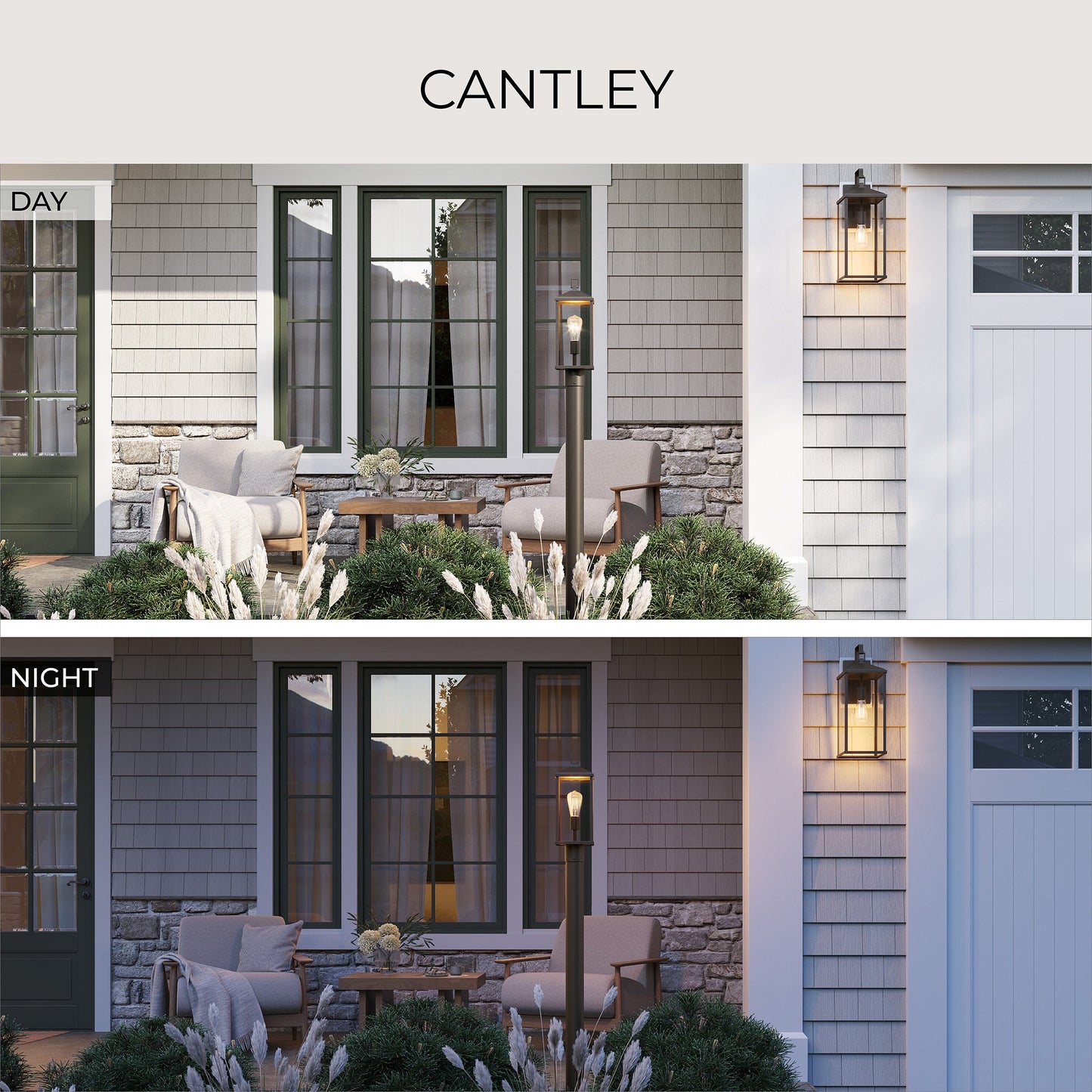 Progress Lighting P560406-020 Cantley Outdoor Wall Lantern - Day and Night Versatility Lifestyle Infographic