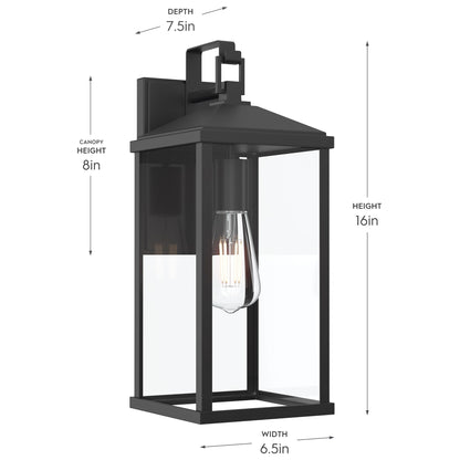 Progress Lighting P560406-31M Cantley Outdoor Wall Lantern dimensions - 16in height, 6.5in width, 7.5in depth, 8in canopy height