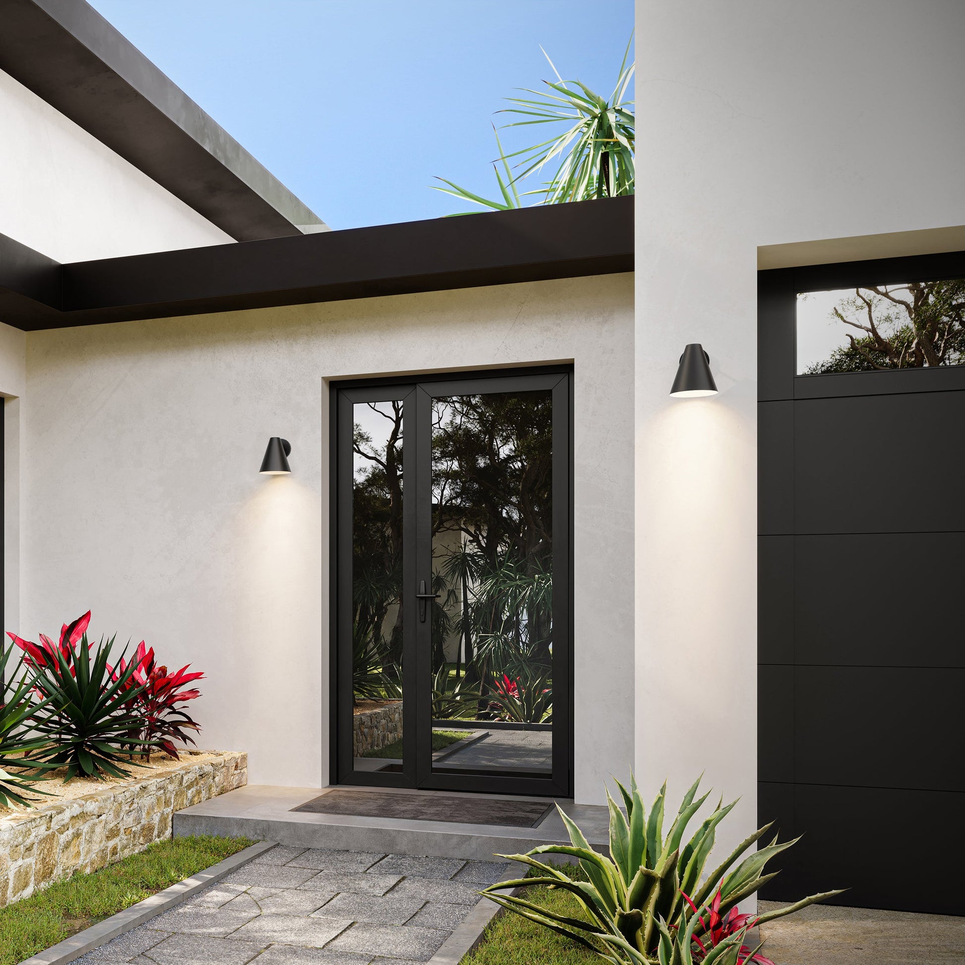 Progress Lighting P560408-31M Mik Outdoor Wall Light installed on exterior wall daytime