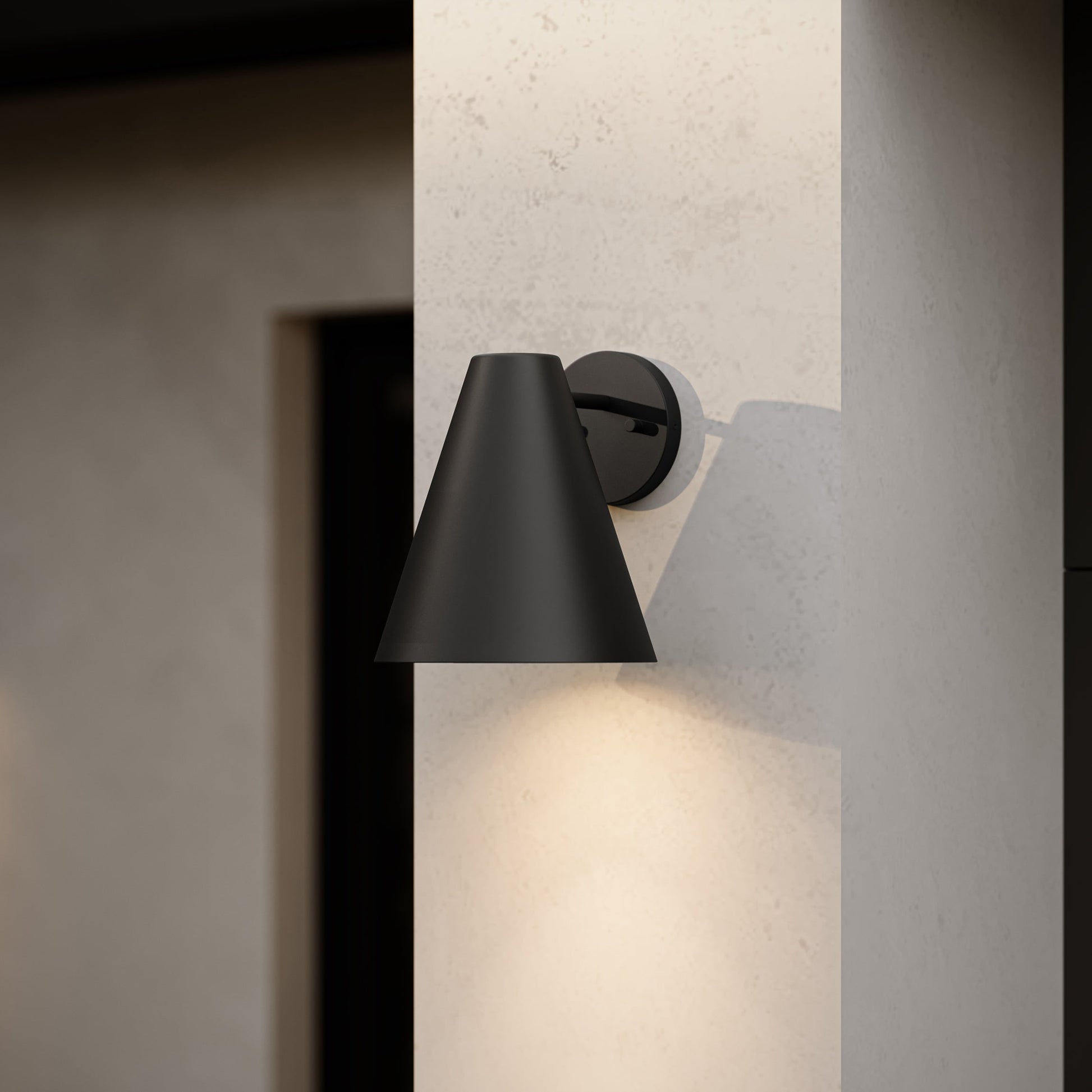 Progress Lighting Mik Large Outdoor Wall Lantern ambient night detail in Matte Black