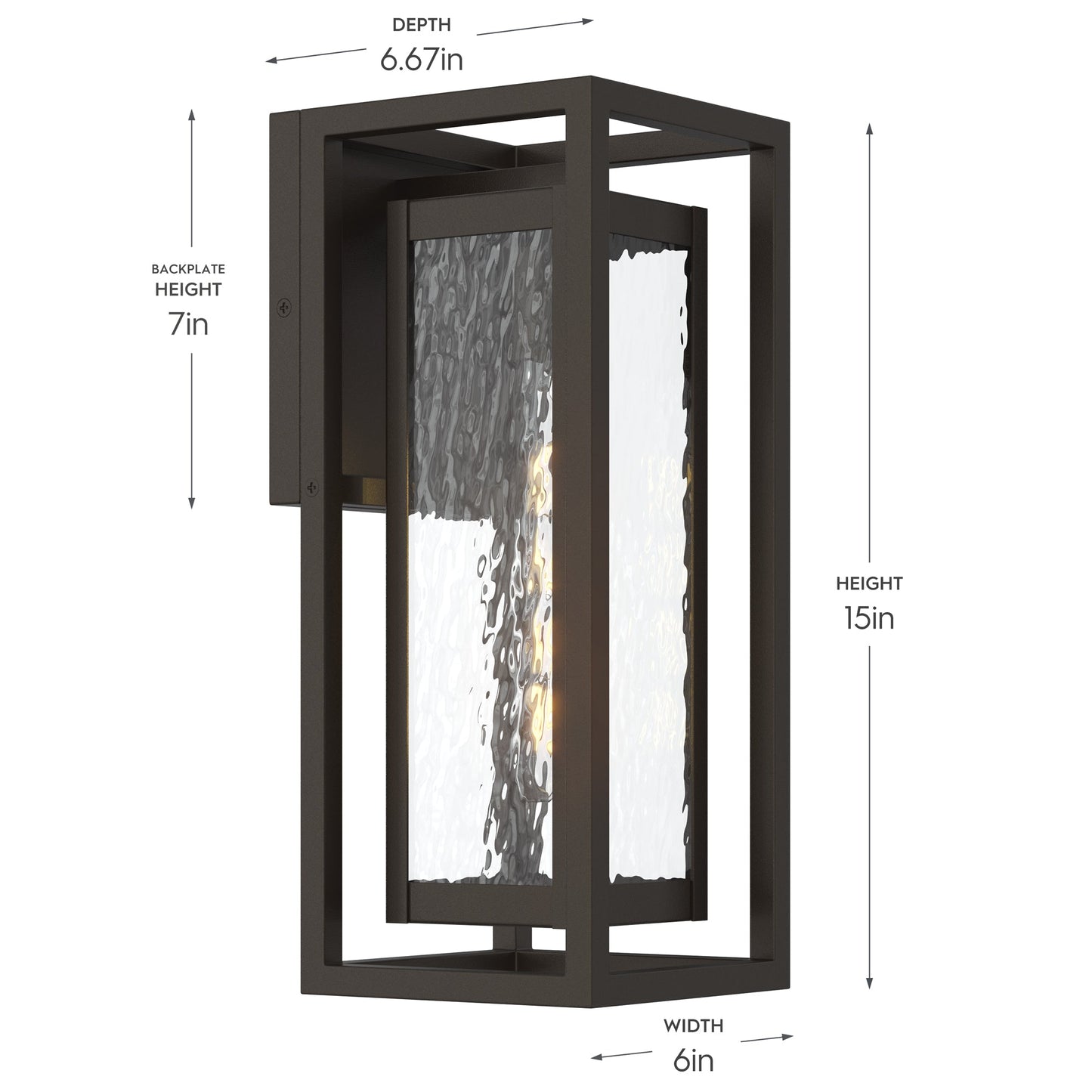 Progress Lighting P560410-020 Shaw Outdoor Wall Lantern dimensions: 15in height, 6in width, 6.67in depth, 7in backplate height
