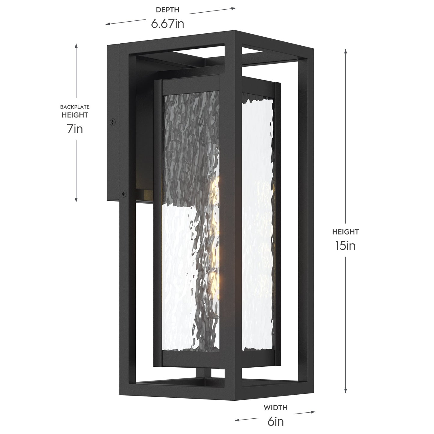 Progress Lighting P560410-031 Shaw Outdoor Wall Lantern dimensions: 15in height, 6in width, 6.67in depth, 7in backplate height