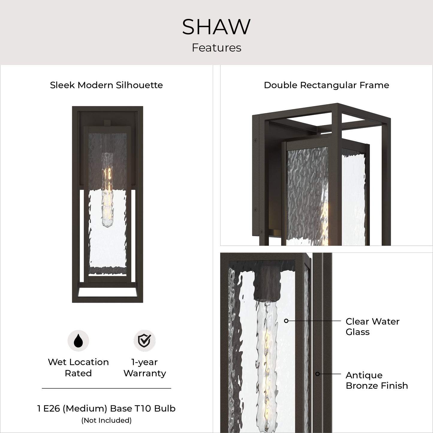 Progress Lighting P560411-020 Shaw Outdoor Wall Lantern Features Infographic