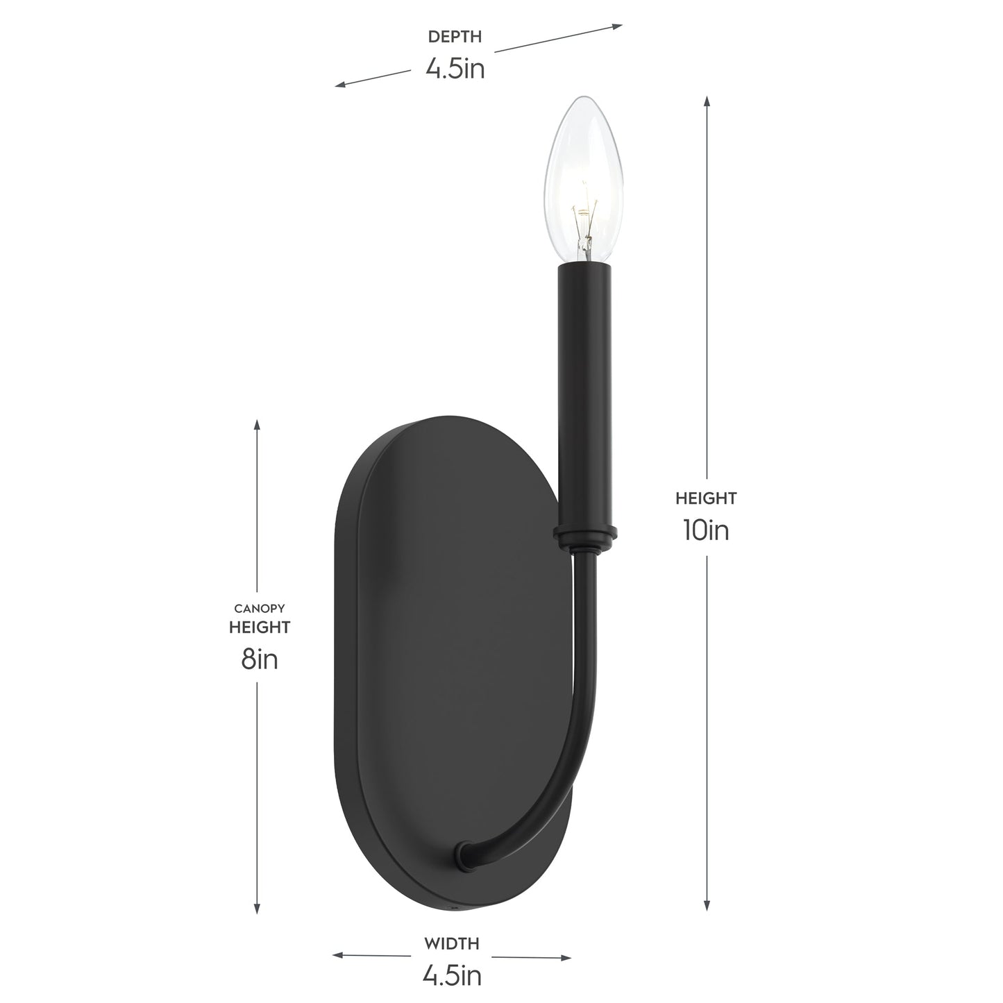 Progress Lighting P710153-31M Reines Matte Black Wall Sconce - Dimensions Diagram