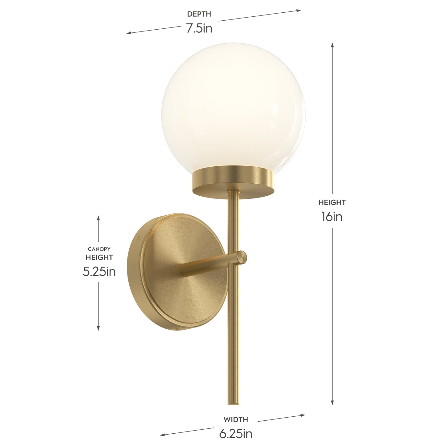 Progress Lighting P710157-191 Rigsby Brushed Gold Wall Sconce - Dimensions Diagram