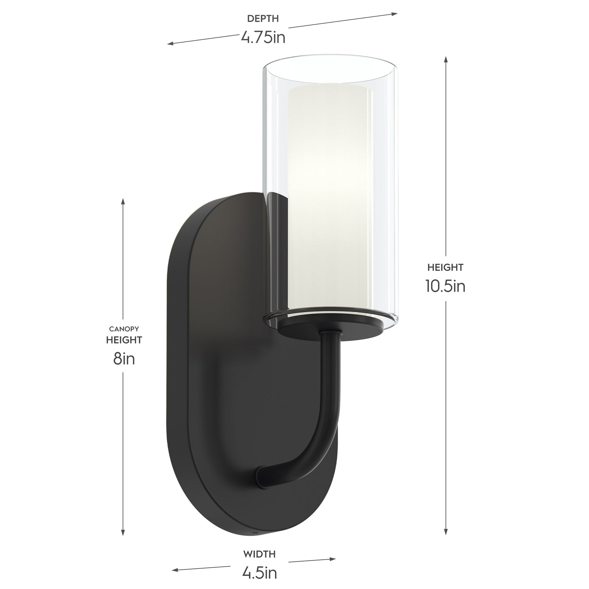 Progress Lighting Mack Wall Sconce - Dimensions Diagram (Height 10.5in, Width 4.5in, Depth 4.75in)