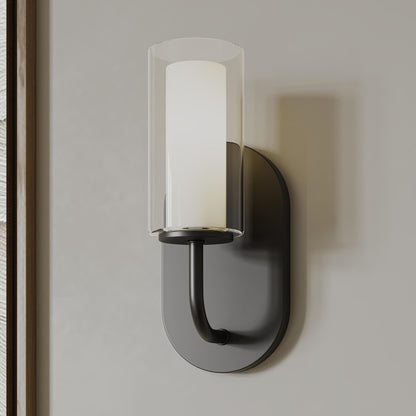 Close-up of Progress Lighting Mack P710158-31M matte black layered glass wall sconce