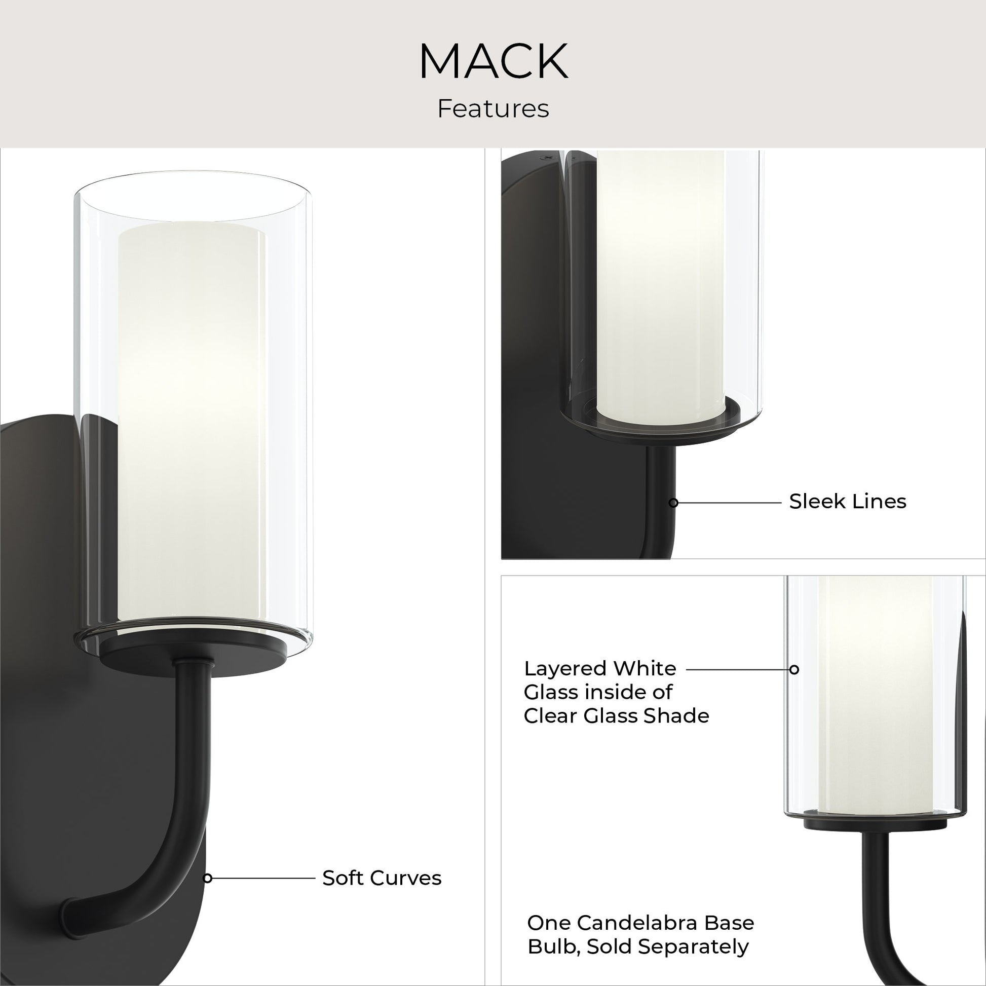 Progress Lighting Mack wall sconce feature infographic layered glass and candelabra bulb