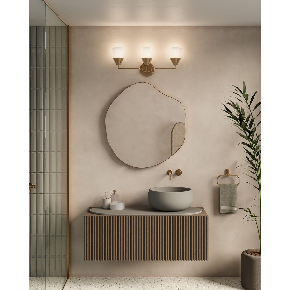 Progress Lighting P300497-205 Pinellas 3-Light Soft Gold Bath Vanity Wall Light - Lifestyle Application