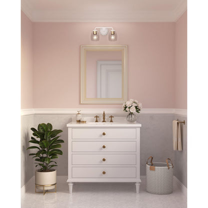 Progress Lighting Quillan 2 light bath vanity wall light installed above bathroom mirror