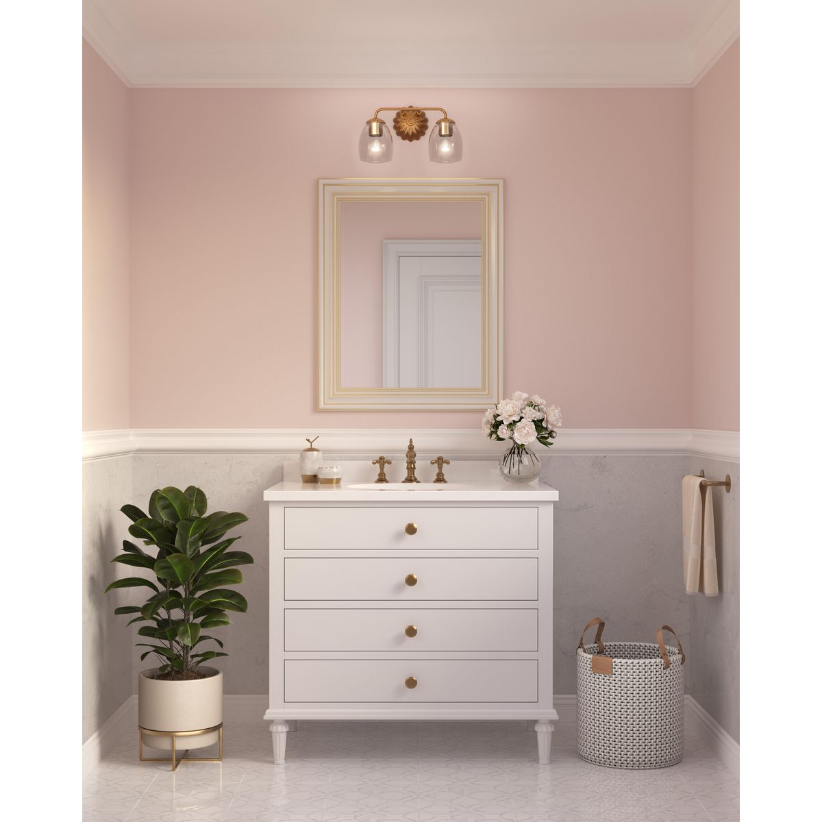 Progress Lighting P300489-204 Quillan 2 light bath vanity wall light installed above bathroom mirror