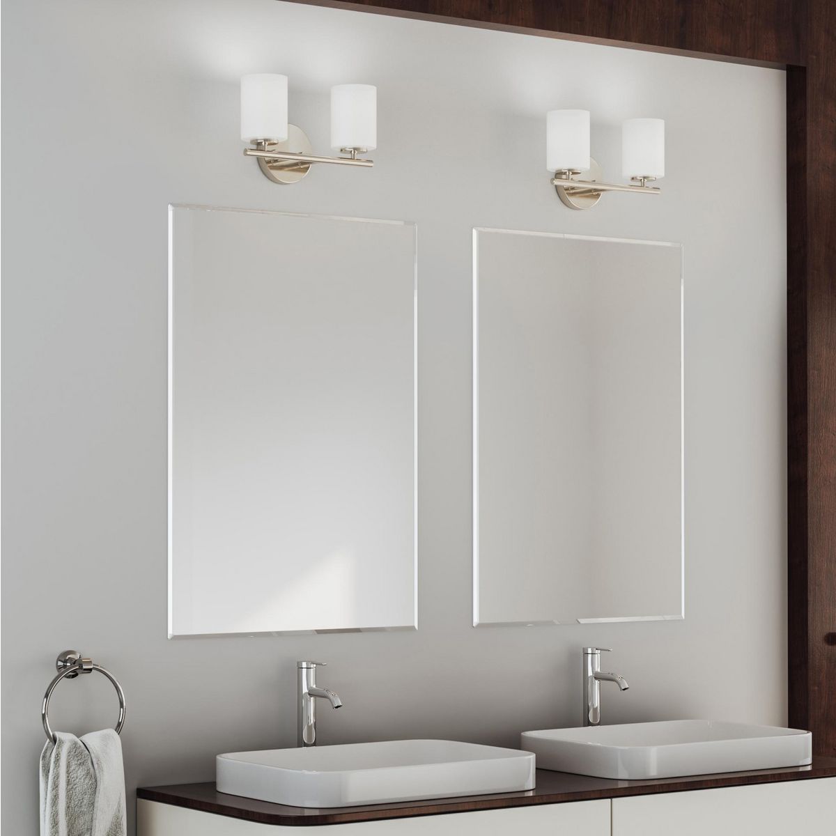 Progress Lighting P2158-09 Replay 2 light bath vanity wall light installed above bathroom mirrors