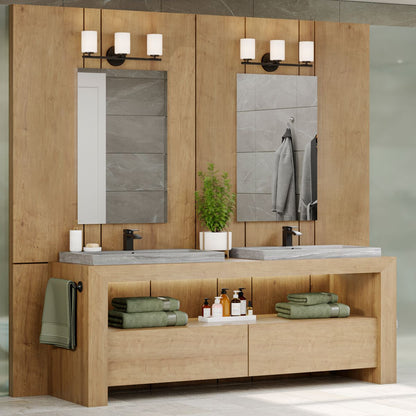 Progress Lighting Replay 3 light black bath vanity wall light in bathroom setting