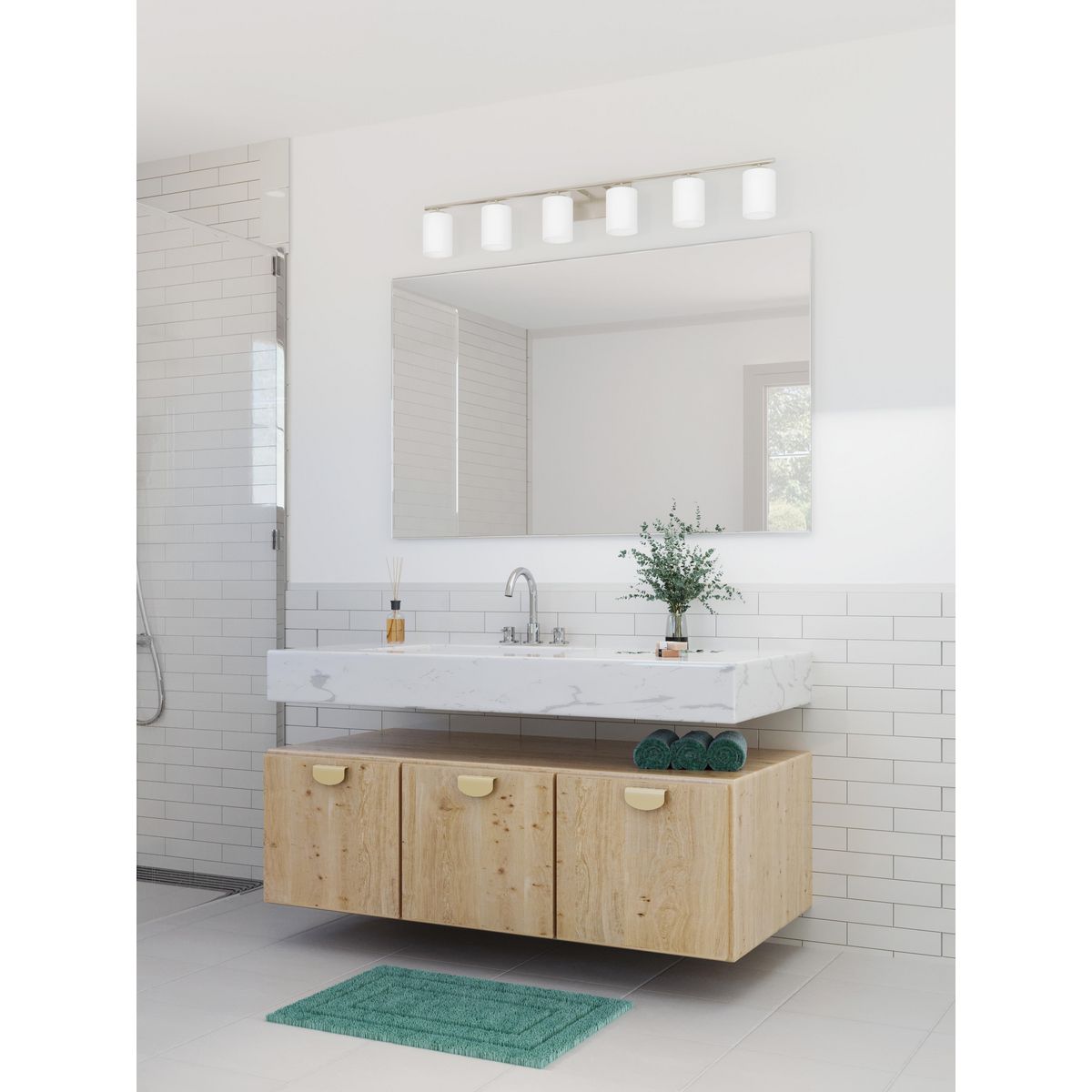 Progress Lighting Replay 6 light brushed nickel bath vanity wall light in bathroom