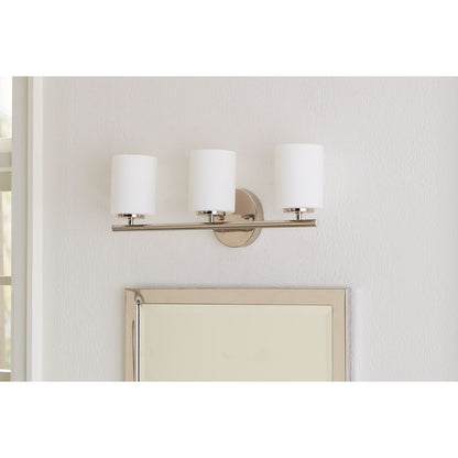 Replay polished nickel 3 light bath vanity wall light installed above mirror